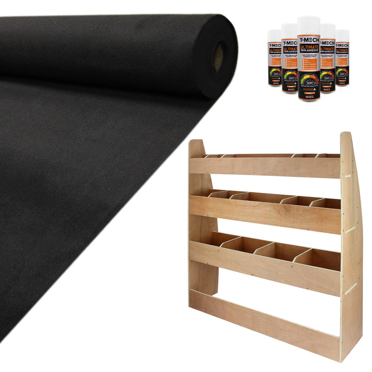 11m² Zwarte Bestelwagenbekleding, Lijm & VW Caddy Rek