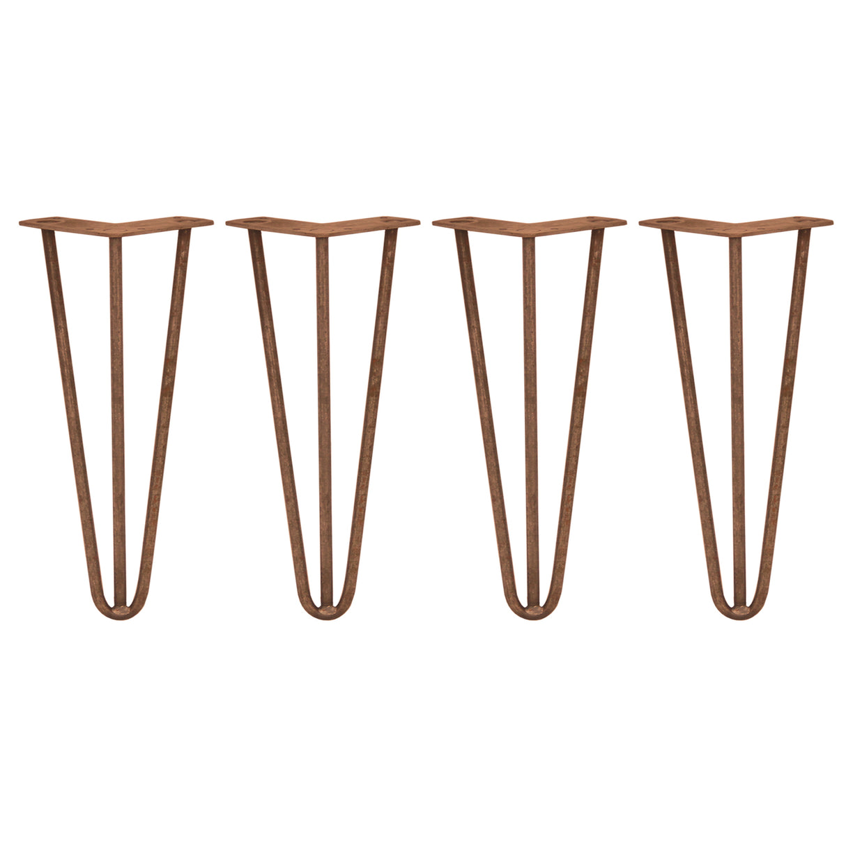 Antiek koperkleurige haarspeld tafelpoten, set van vier, met drie staven en een diameter van 10 mm, elegant en stevig ontwerp