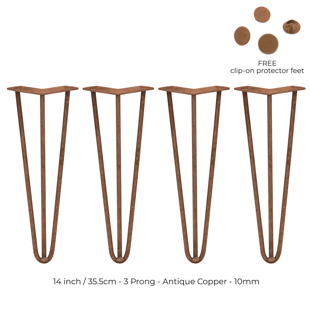 4 x 35.5 cm Hairpin Tafelpoten - Antiek Koper - 3 Ledig - 10 mm
