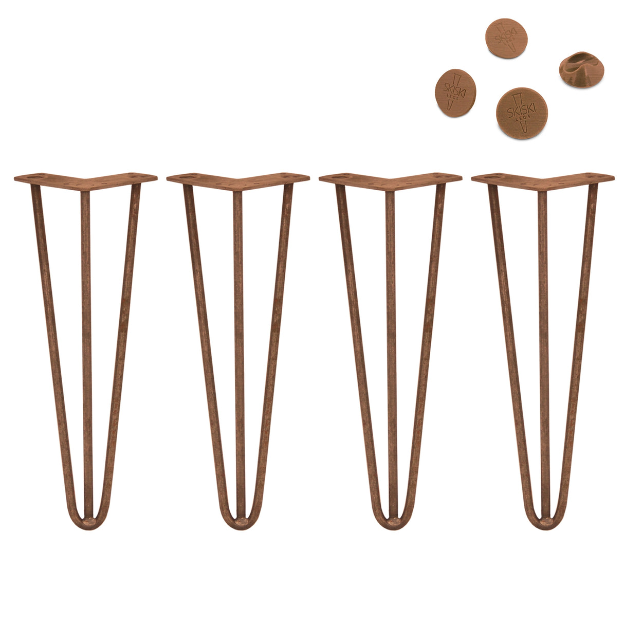 4 x 35,5 cm Hairpin Tafelpoten - Antiek Koper - 3 Staven - 10 mm