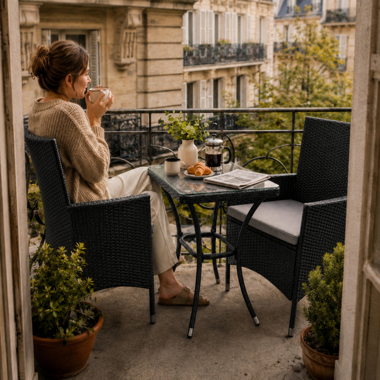 Jardí Rattan Bistroset Zwart