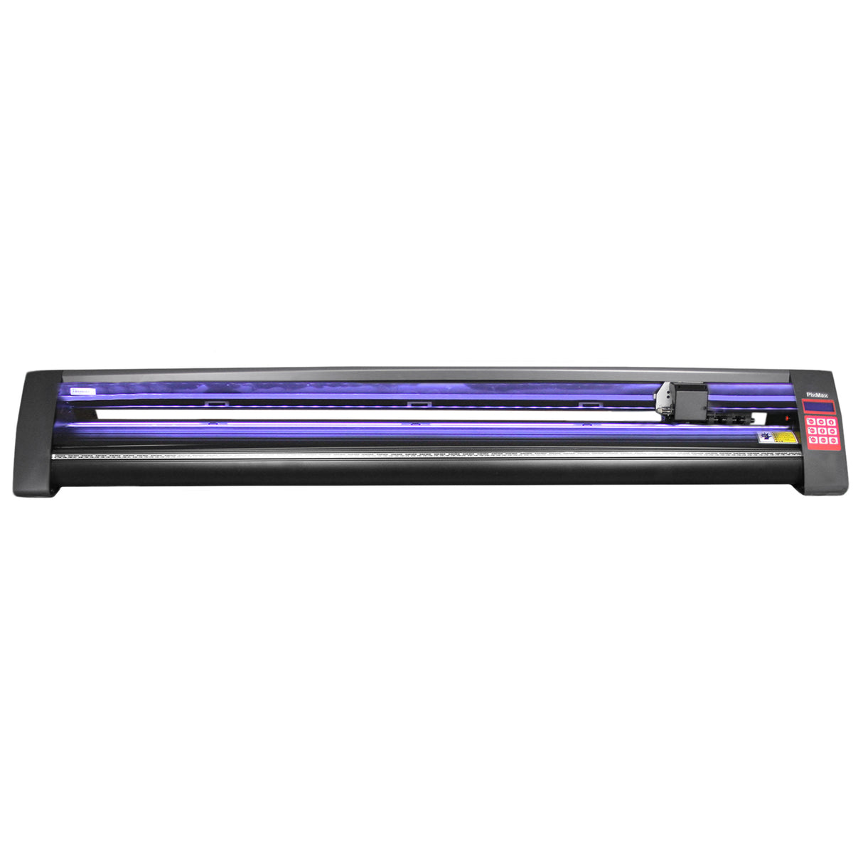 Vinylsnijder van 1350 mm met zwarte behuizing, LED-verlichting en een glanzend snijblad voor nauwkeurige sneden en ontwerpen