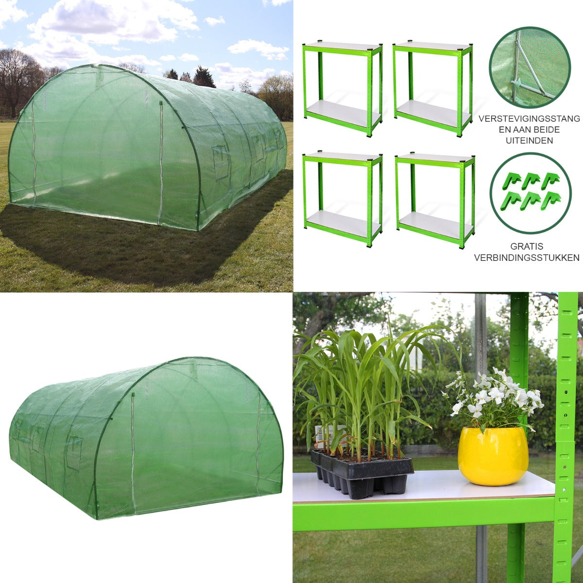 Polytunnel 25mm 6m x 3m met Stellingen