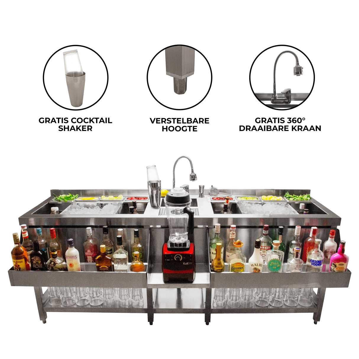 KuKoo Dubbel Cocktail Bar Station - Vrijstaand RVS