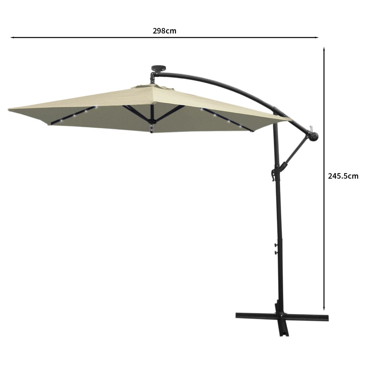 Zweefparasol 3m met LED verlichting - Crème