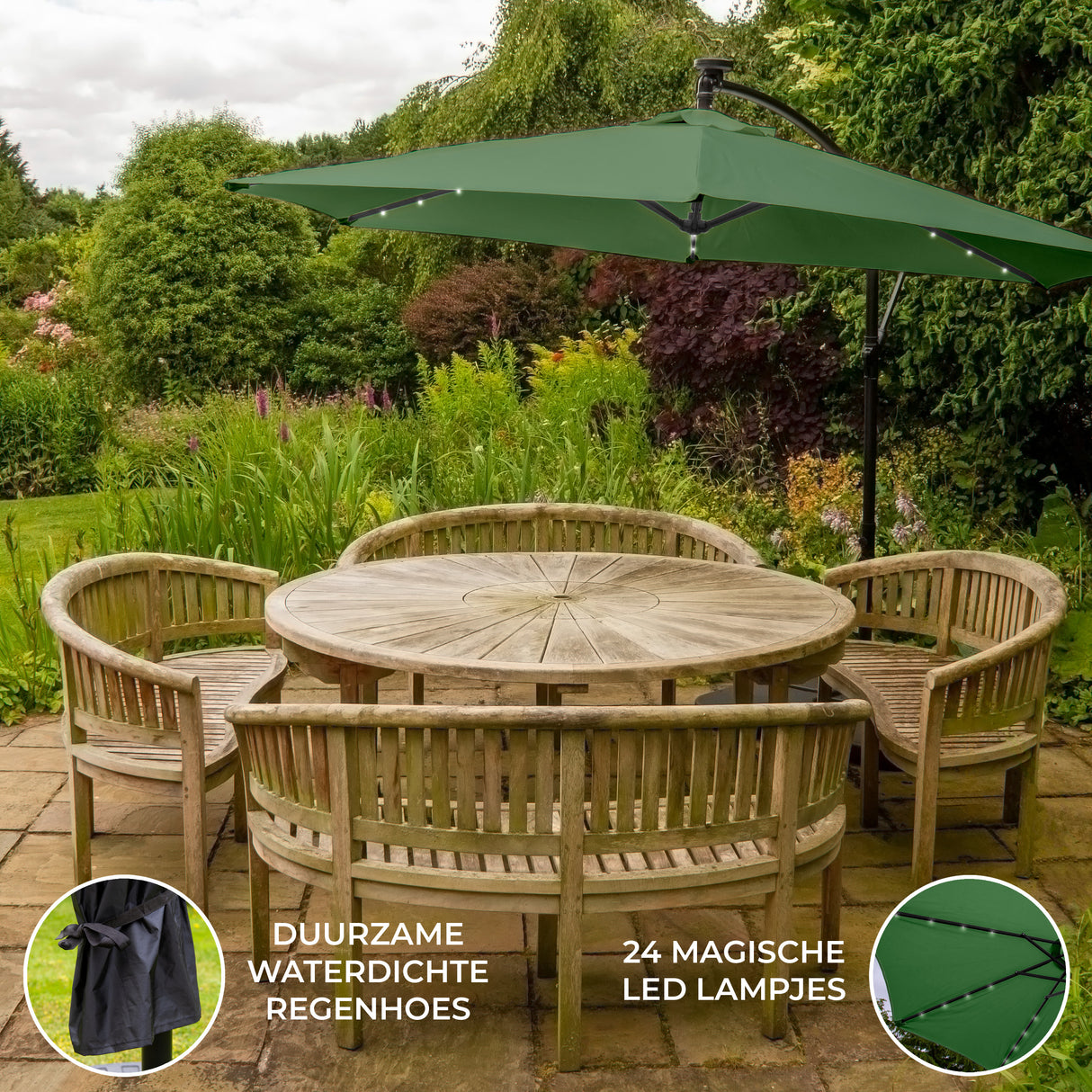 Zweefparasol 3m met LED verlichting - Groen