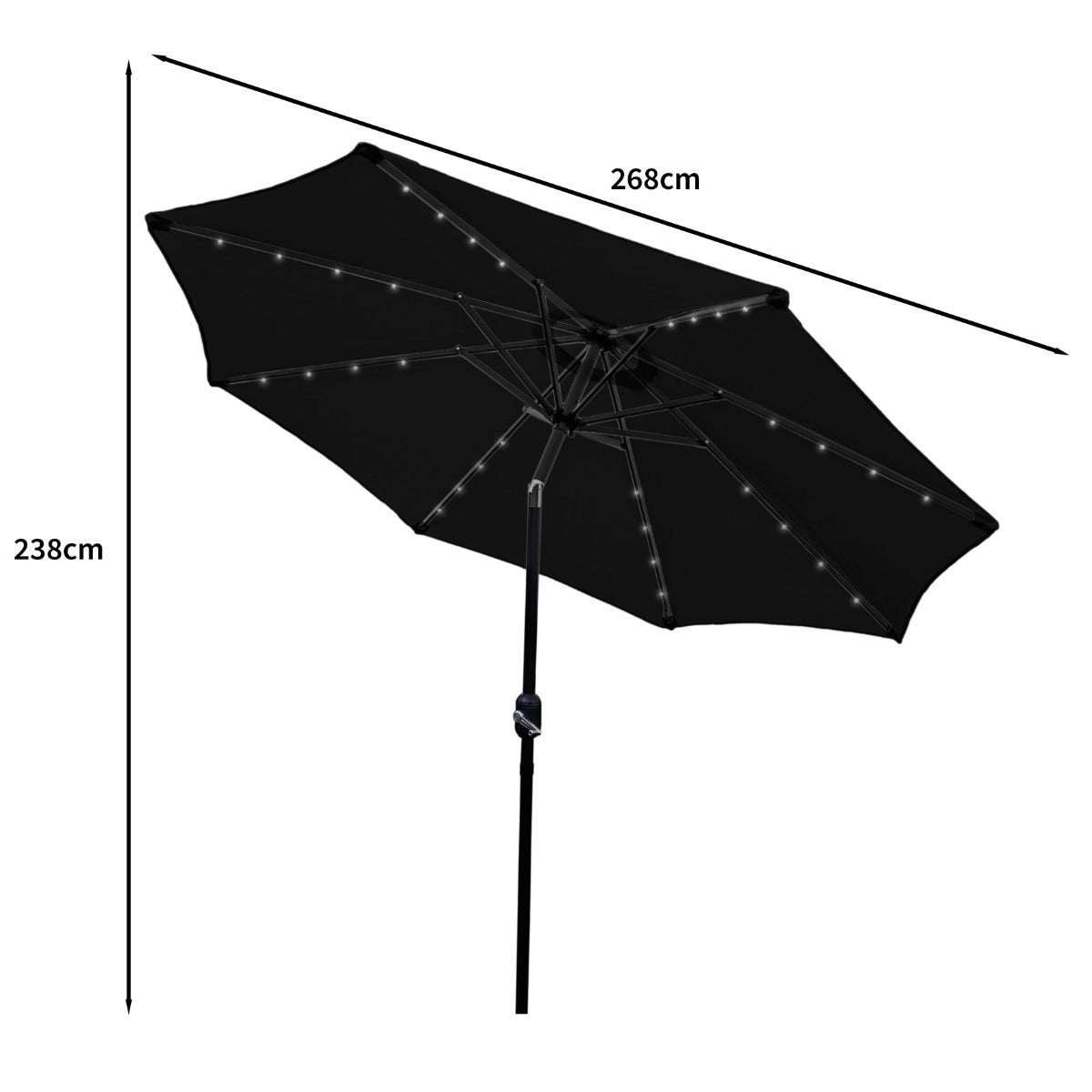 LED Parasol met Kantelfunctie 270 cm - Zwart