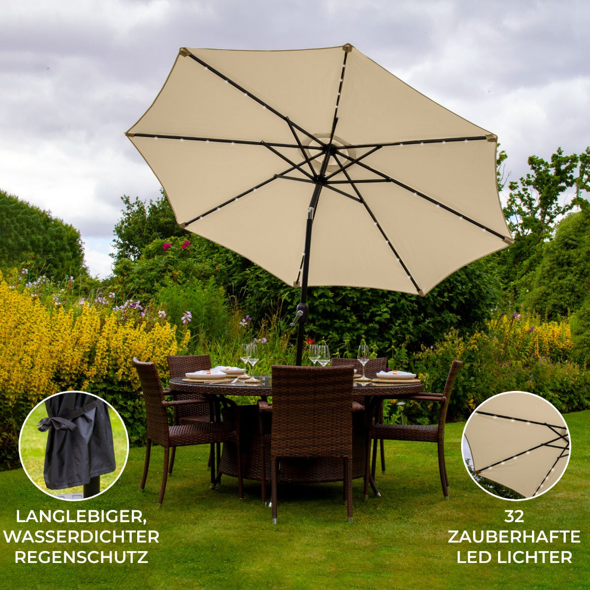 LED Parasol met Kantelfuntie 270 cm - Beige