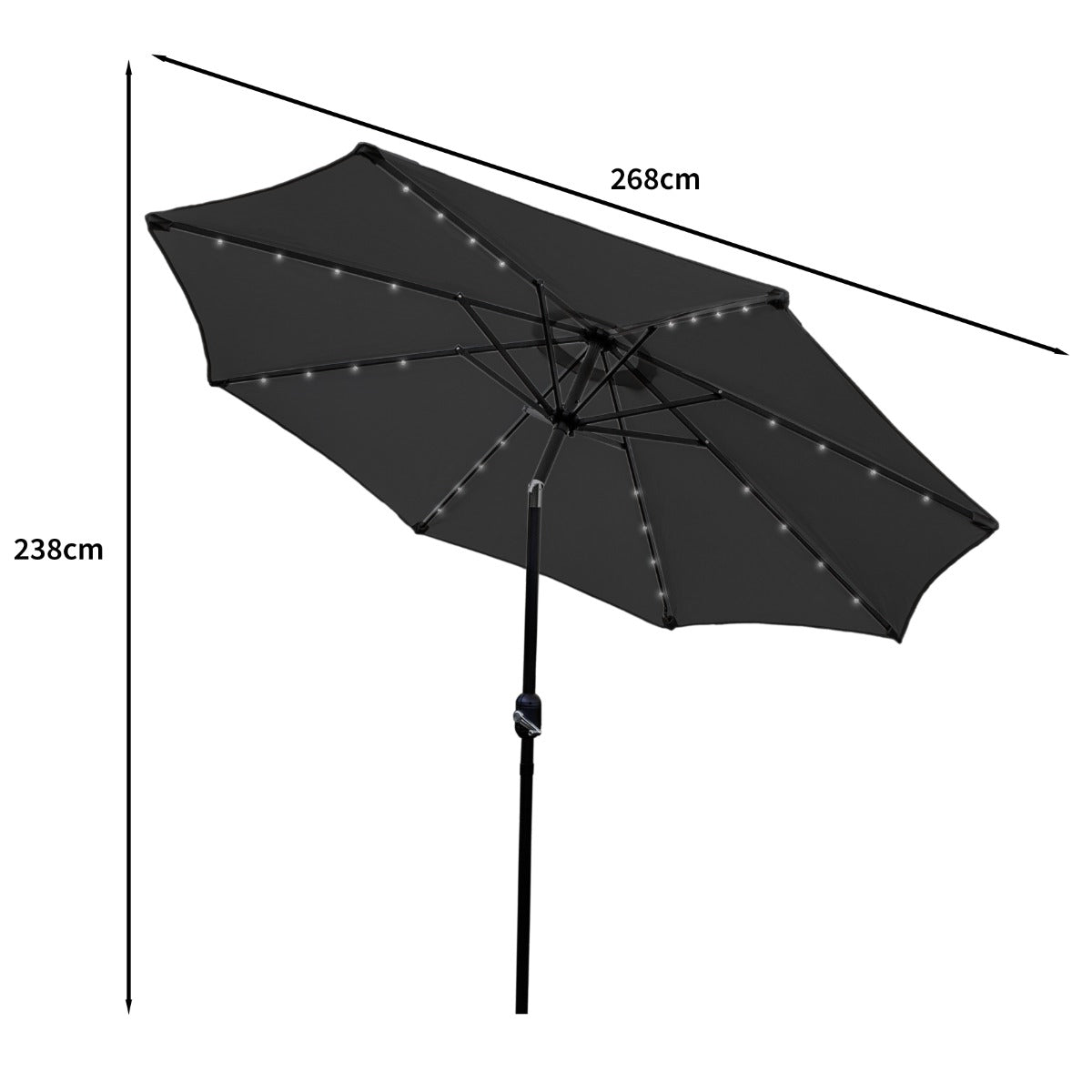 LED Parasol met Kantelfuntie 270 cm - Grijs