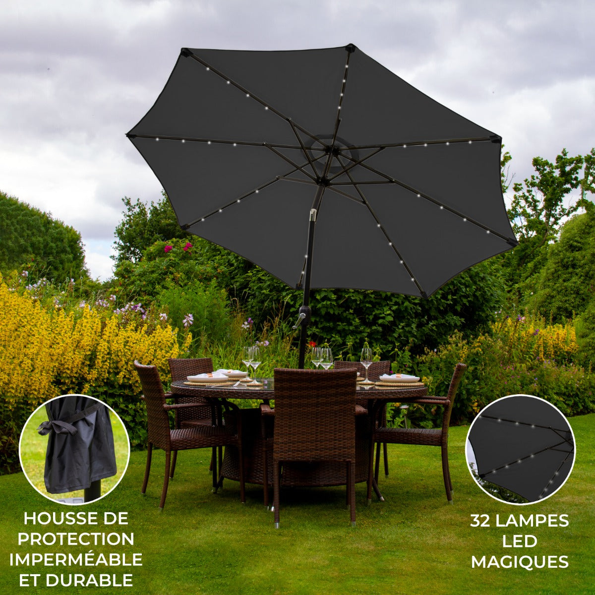 LED Parasol met Kantelfuntie 270 cm - Grijs