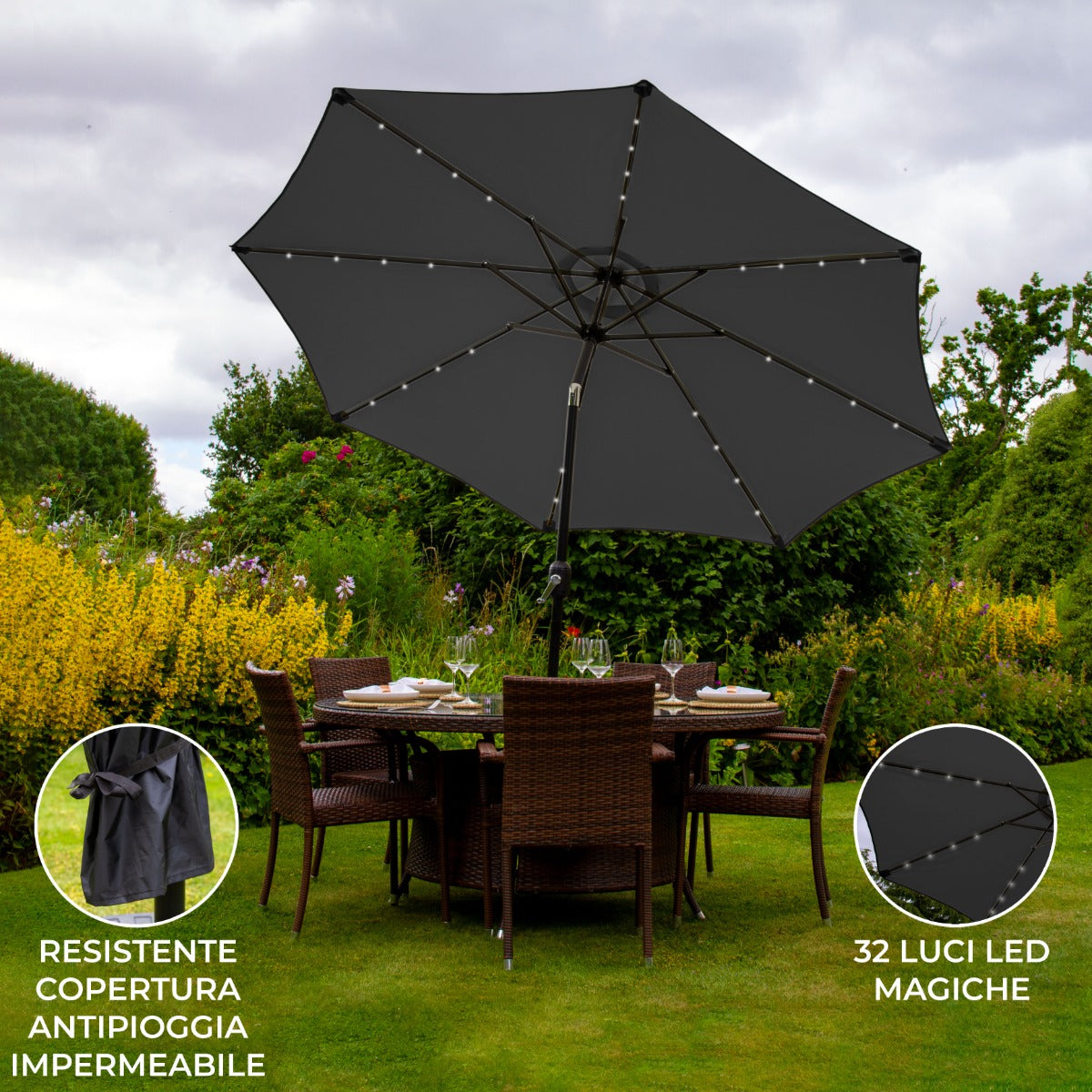 LED Parasol met Kantelfuntie 270 cm - Grijs