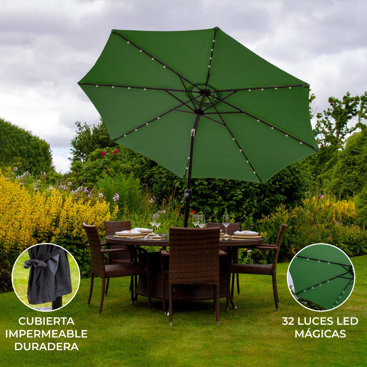LED Parasol met Kantelfuntie 270 cm - Groen