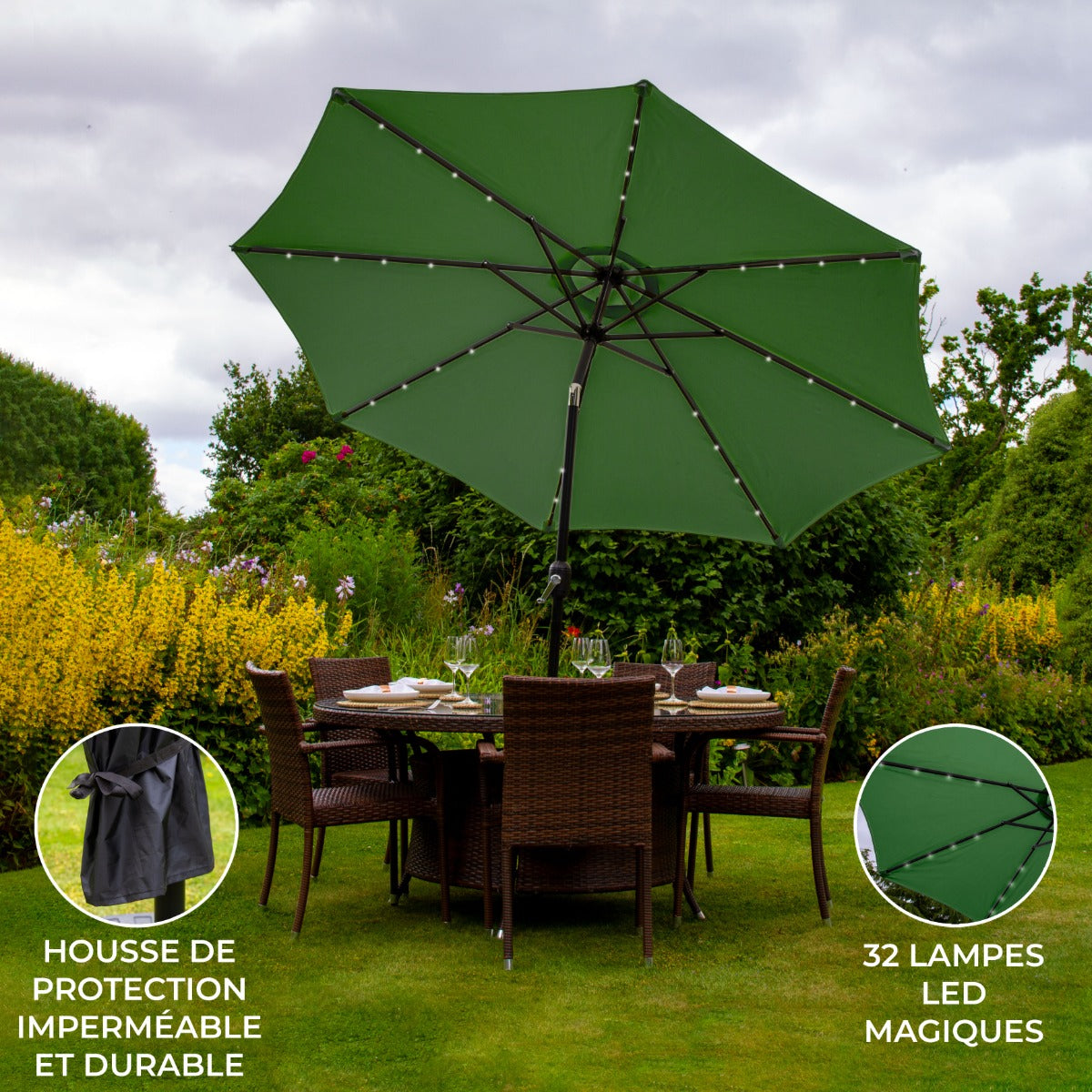 LED Parasol met Kantelfuntie 270 cm - Groen