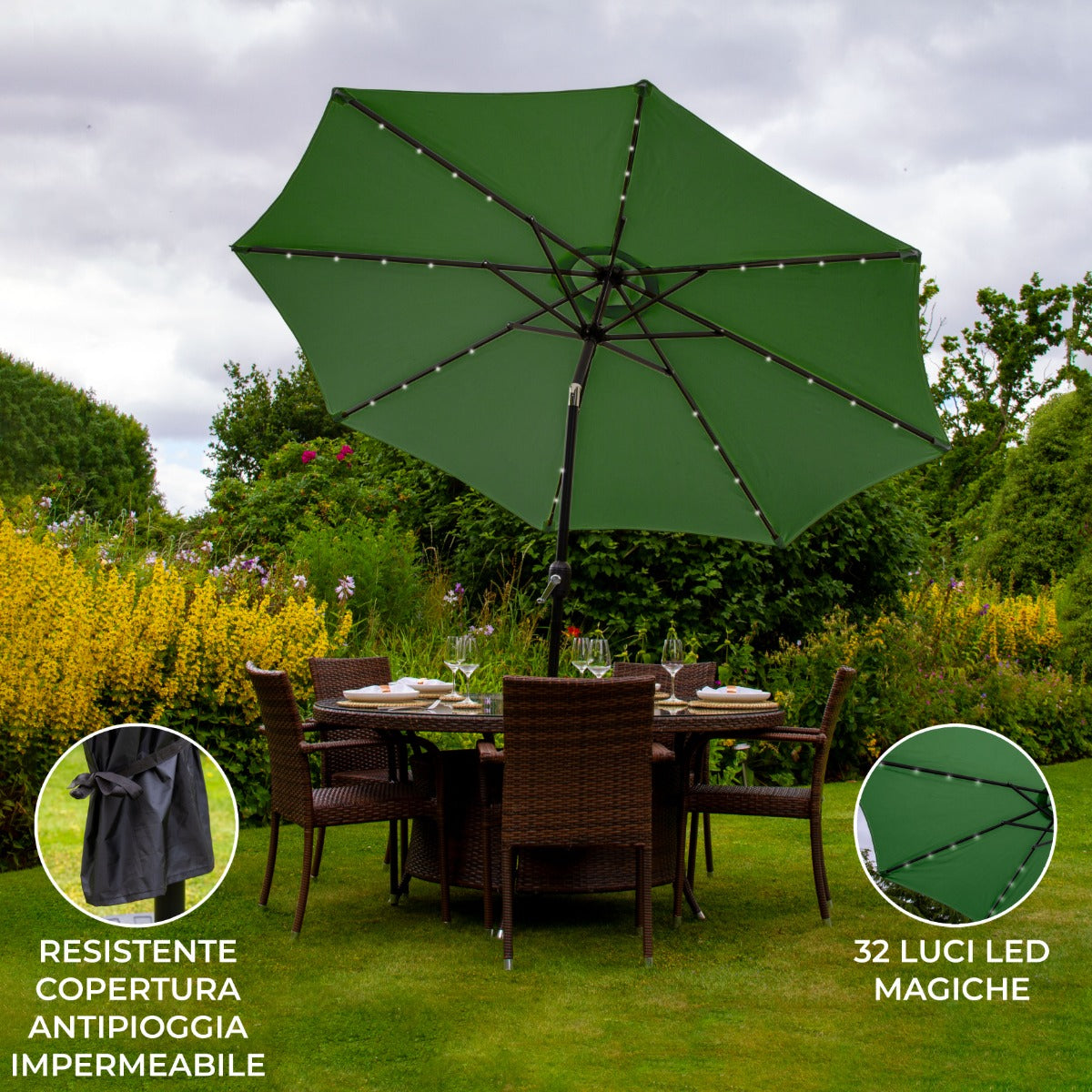 LED Parasol met Kantelfuntie 270 cm - Groen