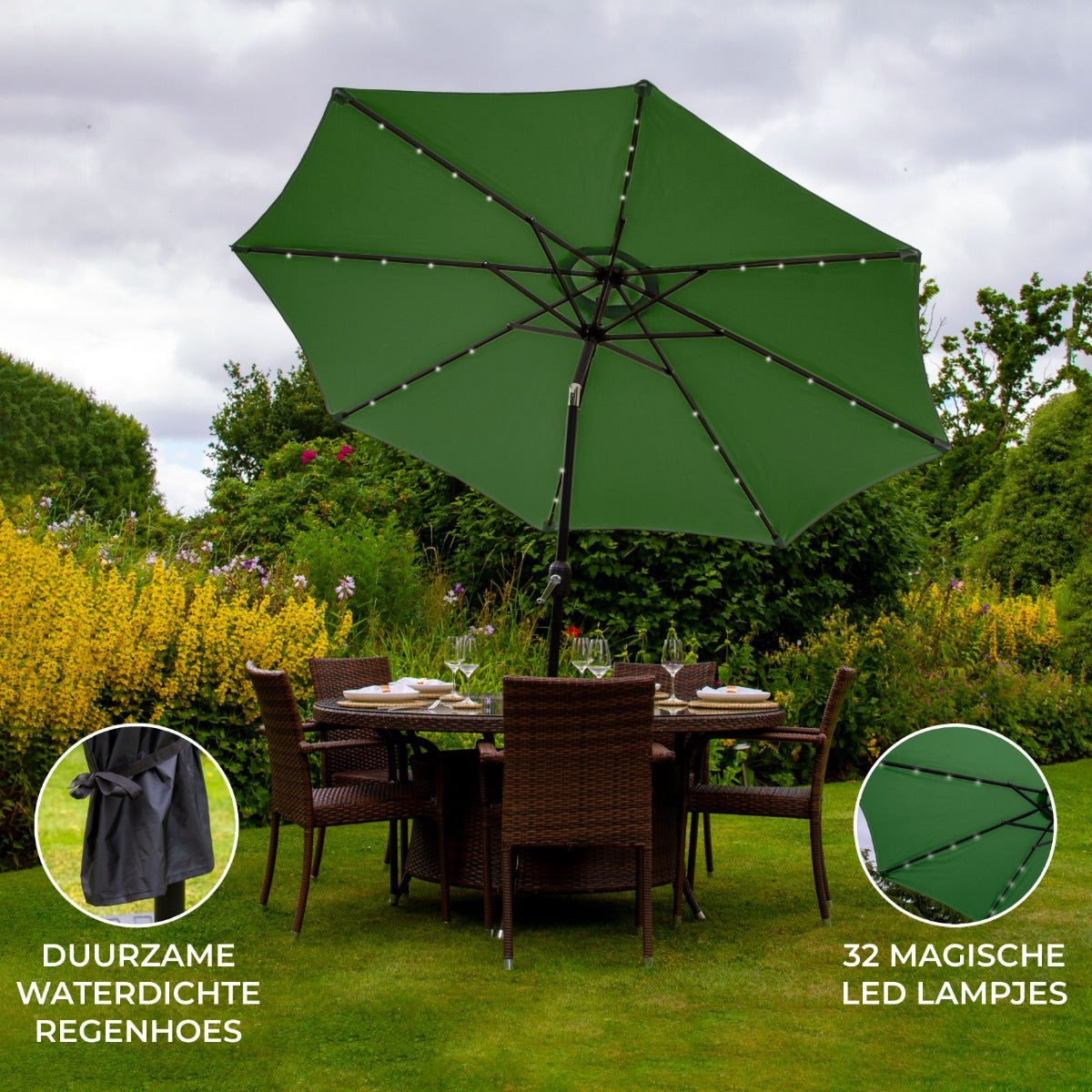 LED Parasol met Kantelfuntie 270 cm - Groen