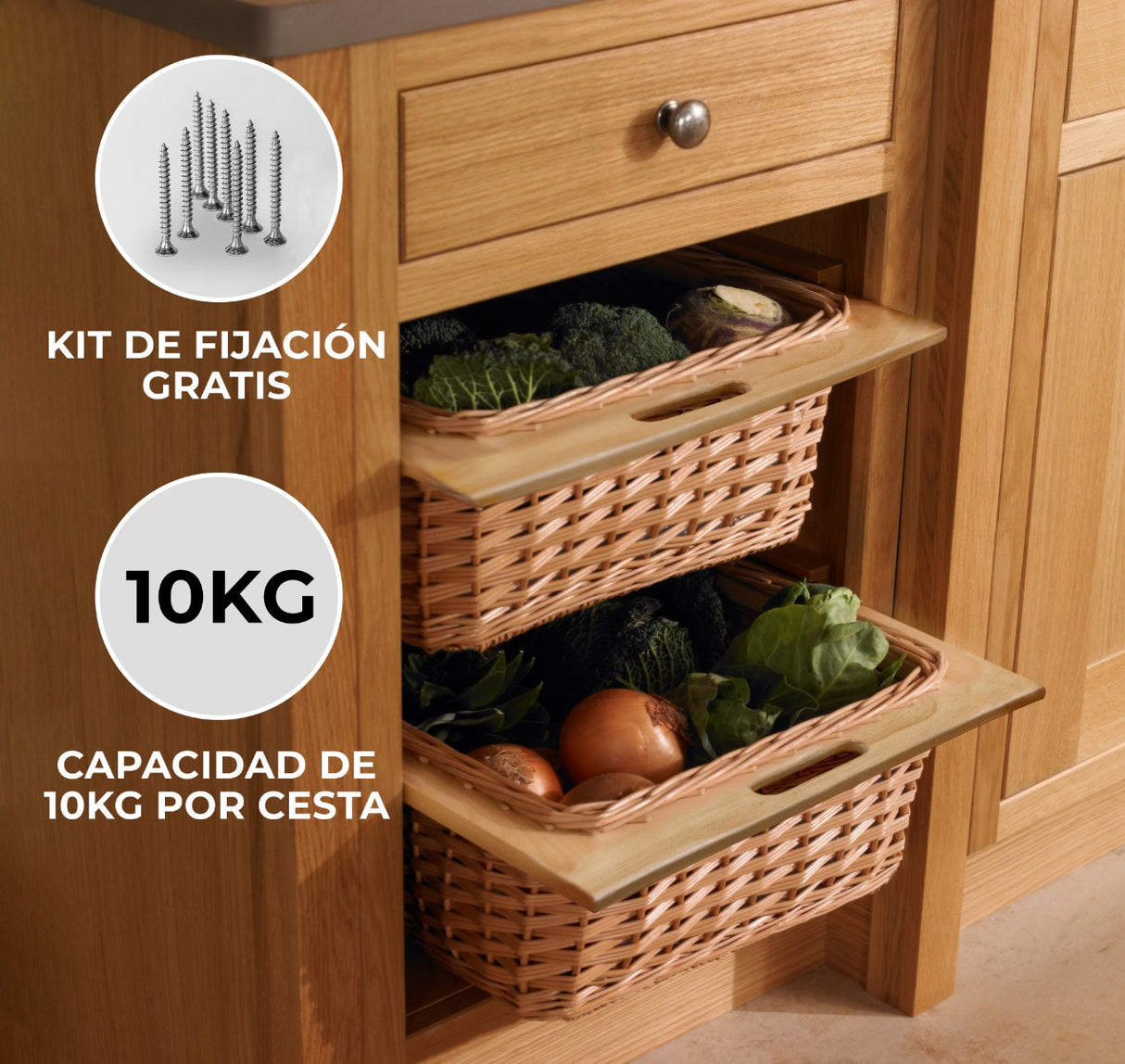 3 x KuKoo Uittrekbare Rieten Manden - 500 mm