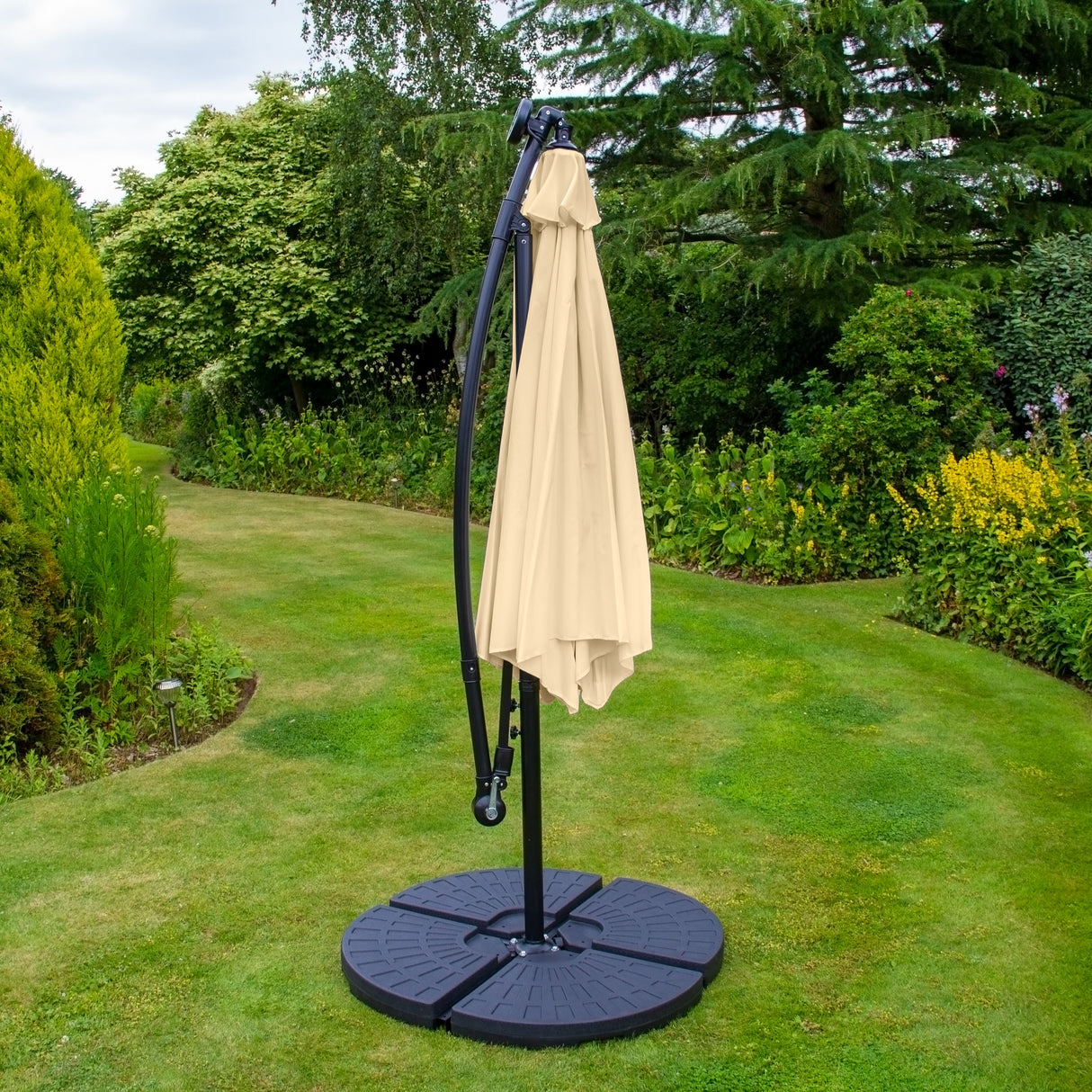 Beige 3m LED Zweefparasol met Voet