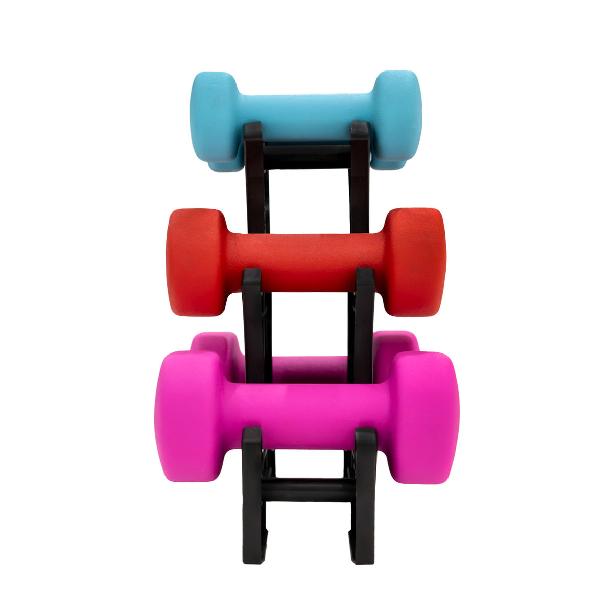Set van 12 kg neopreen halters met rek
