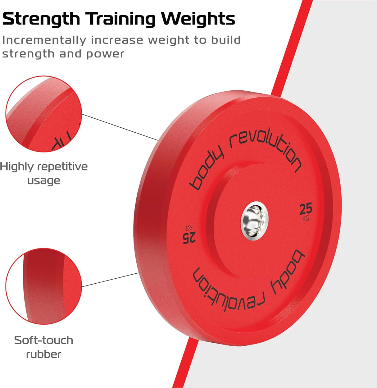 Rode Olympische halterschijf van 25 kg met een zachte rubberen afwerking, ideaal voor krachttraining en krachtopbouw