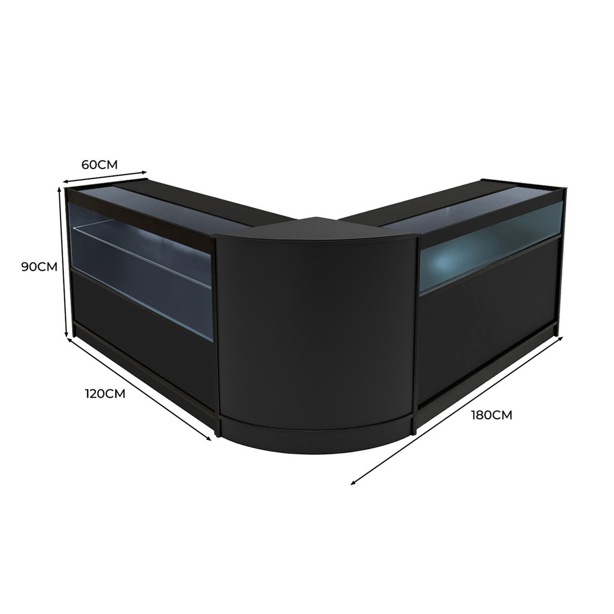 Adonis LED Winkel Toonbank Set B1200, C1200 & CM60 - Zwart