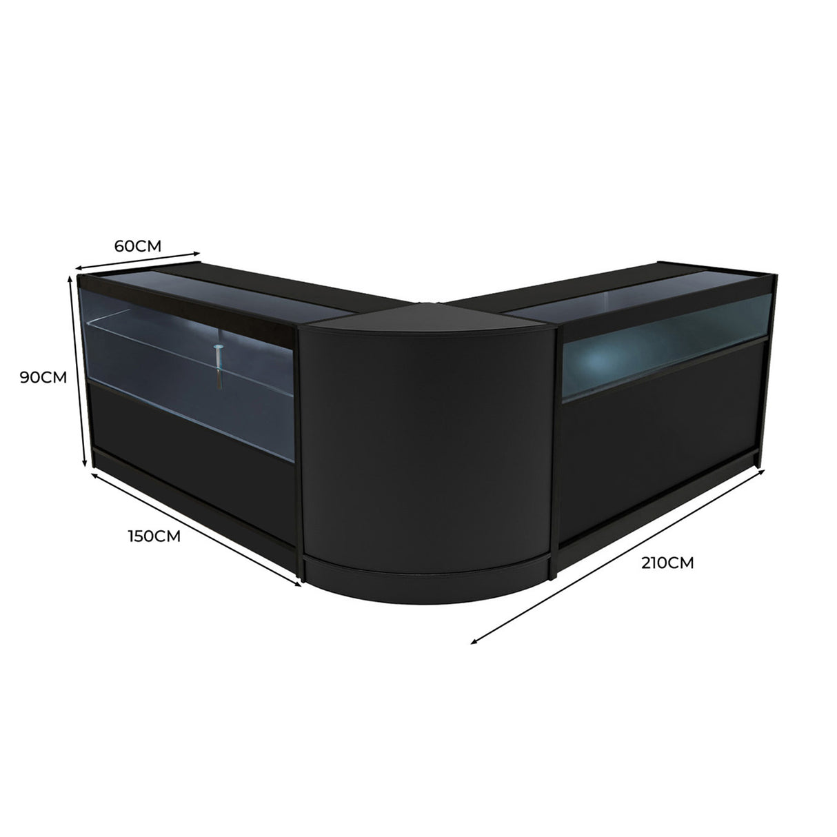 Adonis LED Winkel Toonbank Set B1500, C1500 & CM60 - Zwart