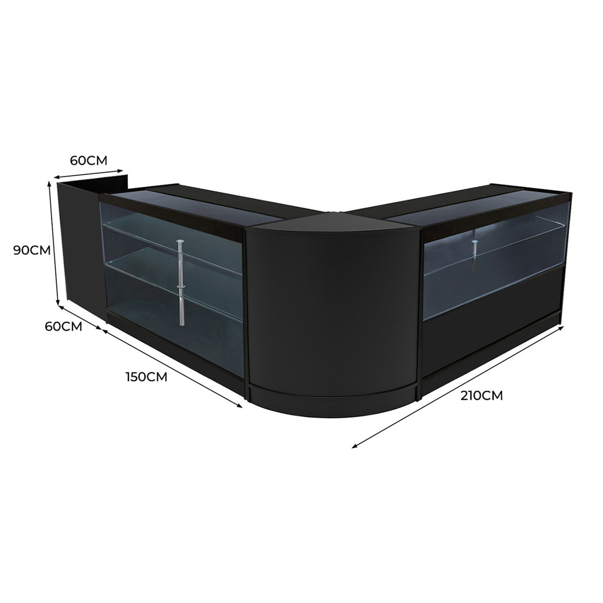 Vega LED Winkel Toonbank Set K1500, C1500, TB60 & CM60 - Zwart