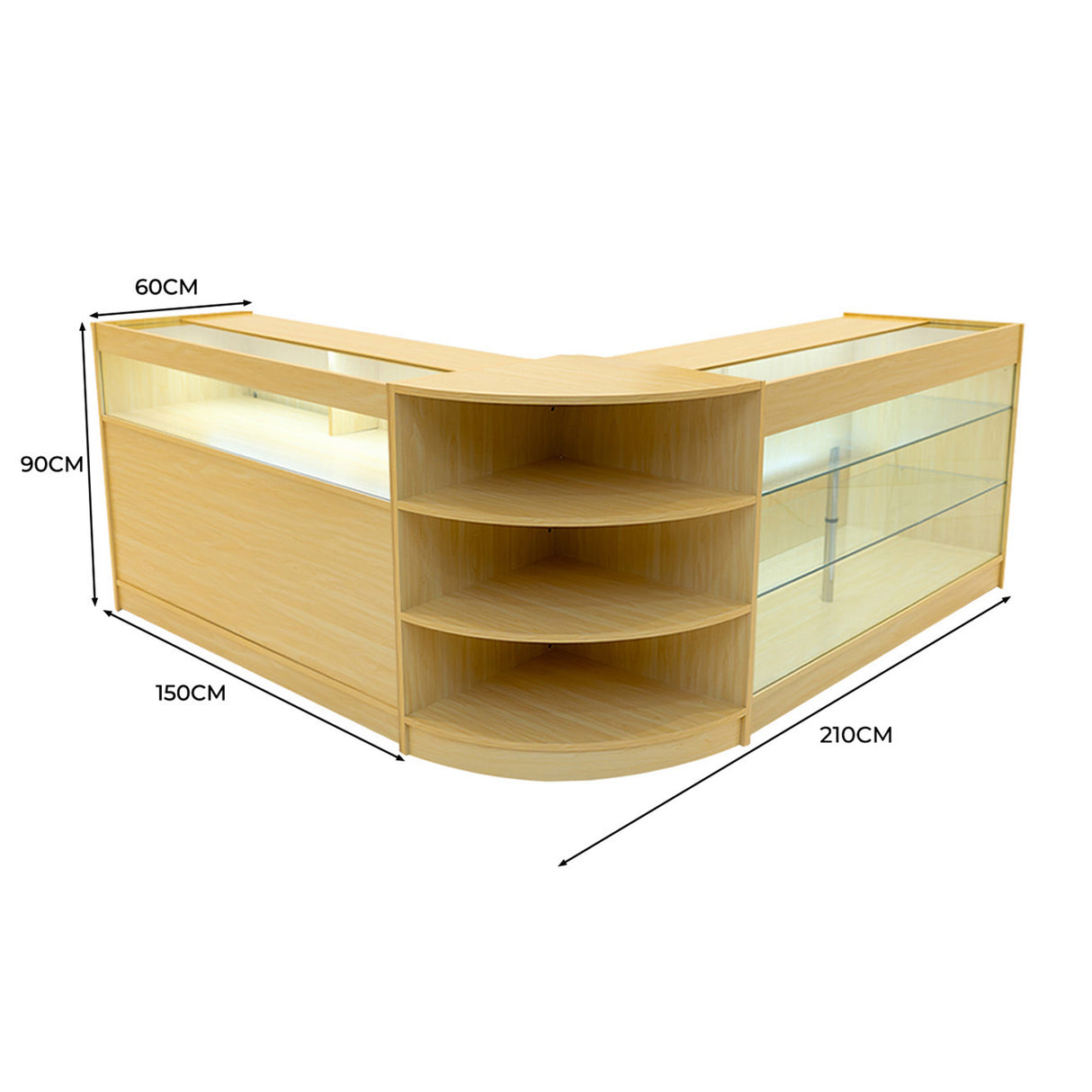 Demeter LED Winkel Toonbank Set K1500, B1500 & LM60 - Esdoorn