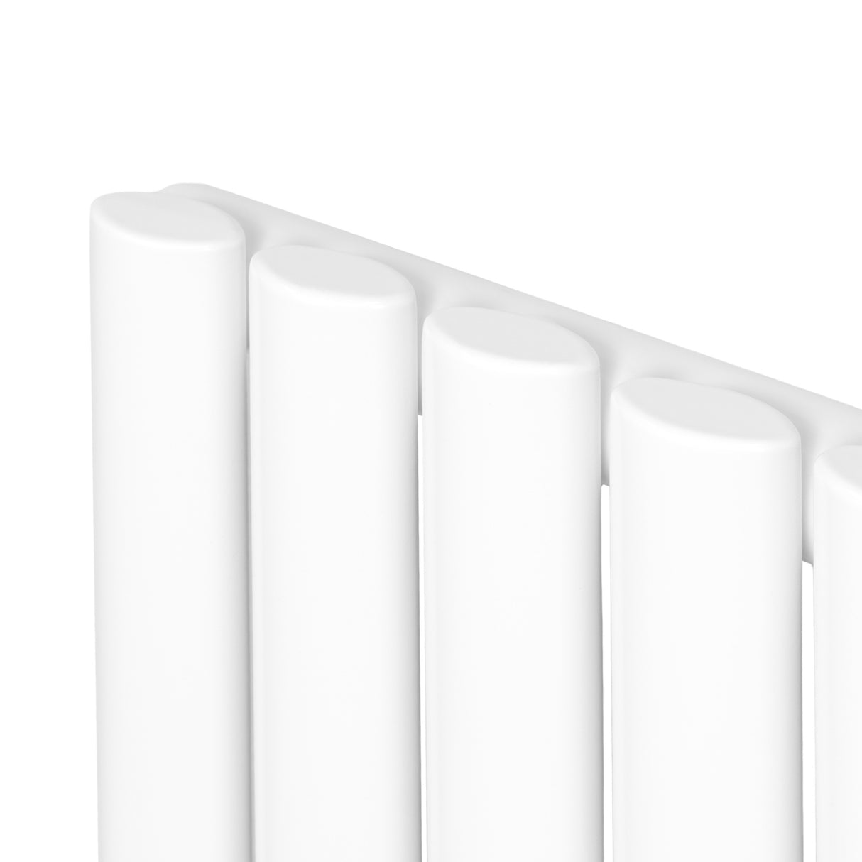 Ovale witte designradiator met één kolom, 600 mm x 1020 mm, met een haakse thermostaatkraan voor efficiënte verwarming