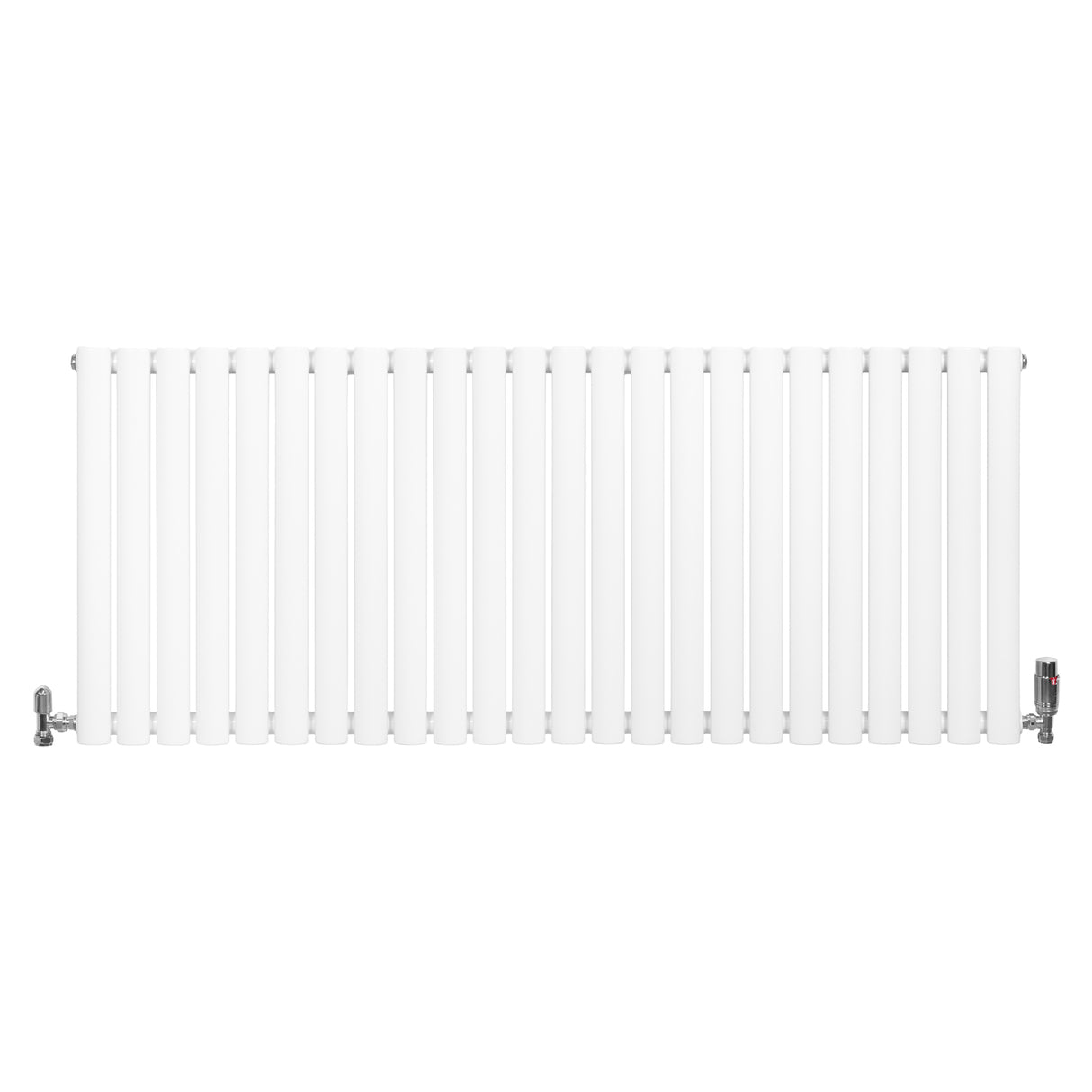 Ovale witte designradiator met één kolom, 600 mm x 1440 mm, inclusief haakse thermostaatkraan, strak en modern ontwerp
