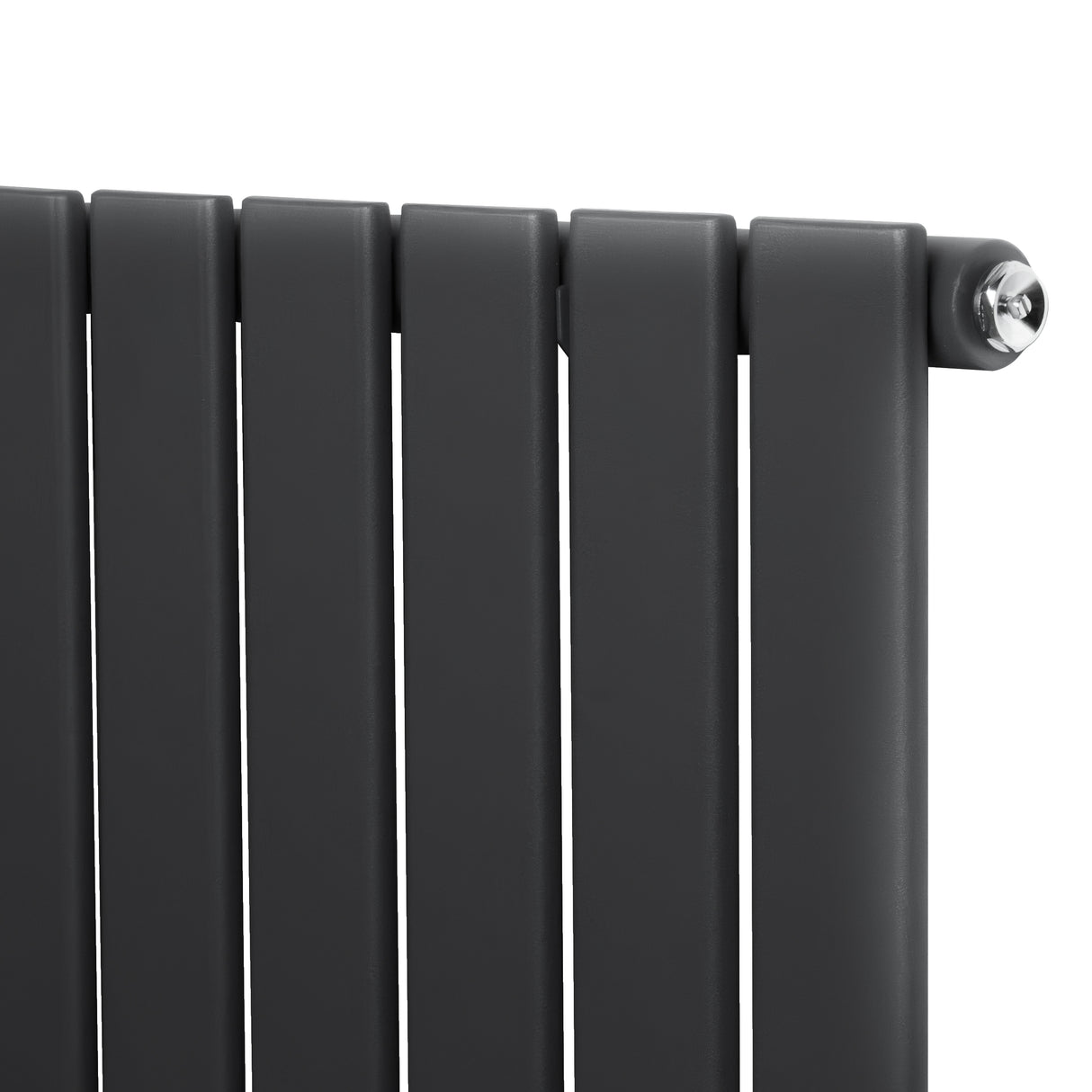 Design radiator met vlakke panelen in antraciet grijs, 1 kolom, 1800 x 420mm, inclusief haakse thermostaatkraan