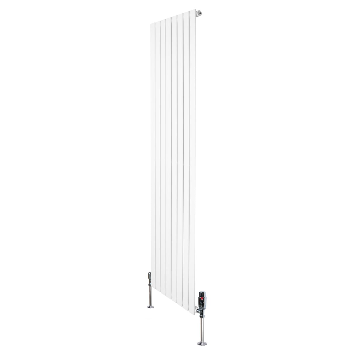 Witte design radiator met vlakke panelen, 1 kolom, 1800 x 560mm, inclusief haakse thermostaatkraan voor moderne interieurs