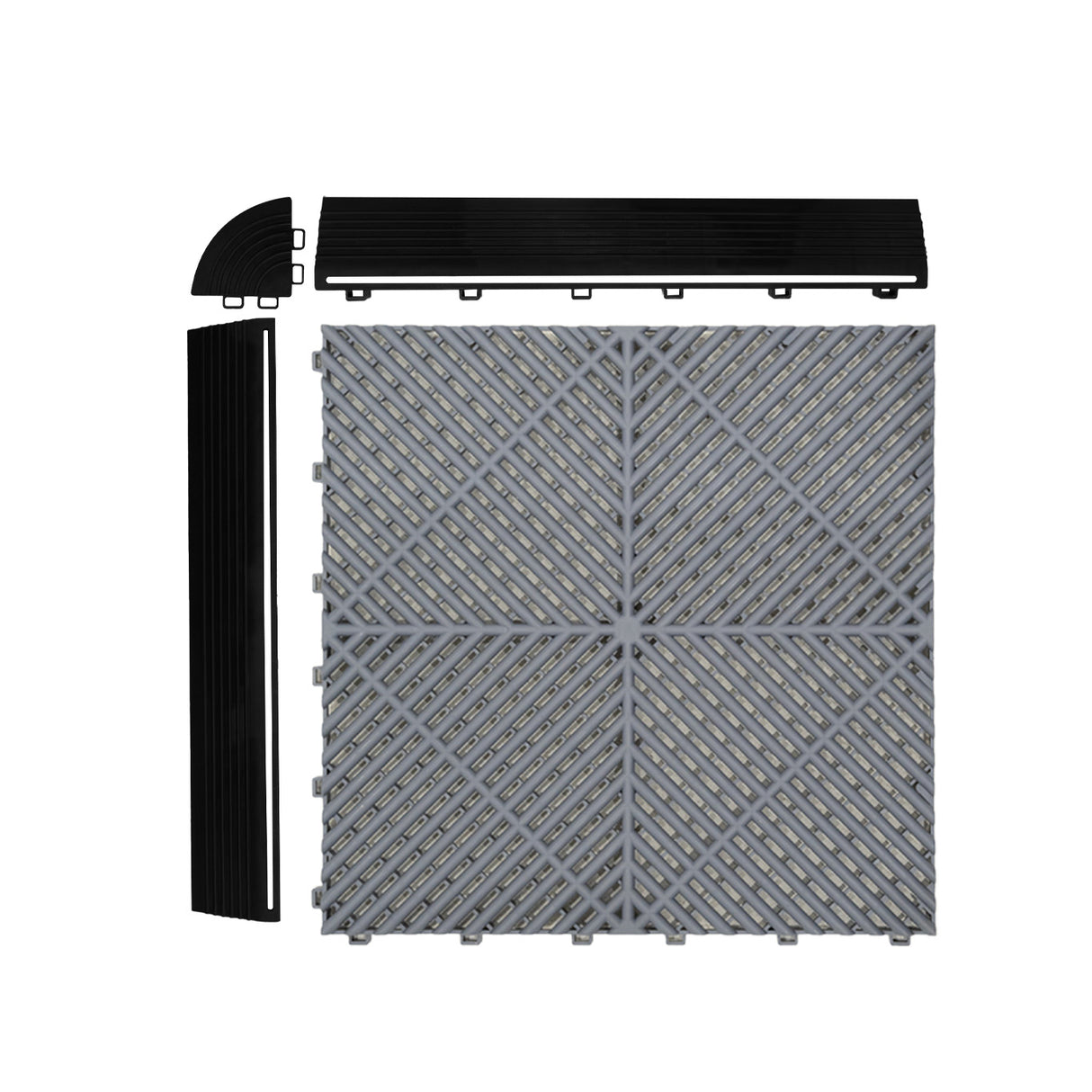 Geventileerde Kliktegels 3,2m x 6m voor Garage en Werkplaatsen, Antislip - 90 Grijs en 30 Zwart