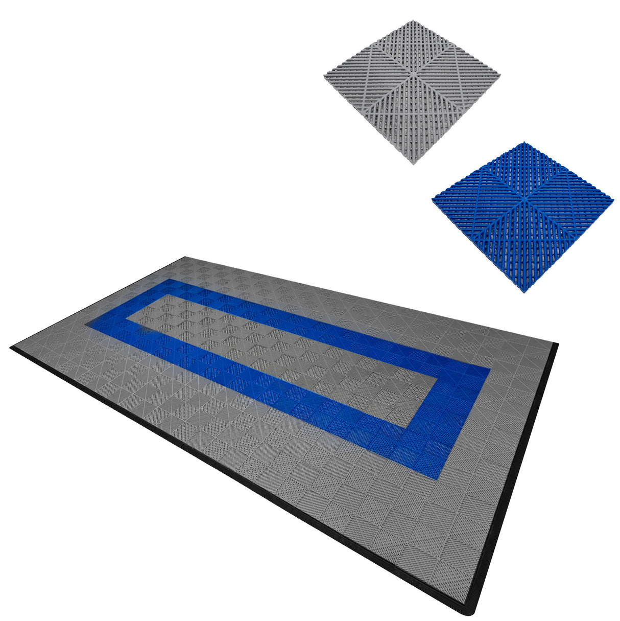 Geventileerde Kliktegels 3,2m x 6m voor Garage en Werkplaatsen, Antislip - 90 Grijs en 30 Blauw