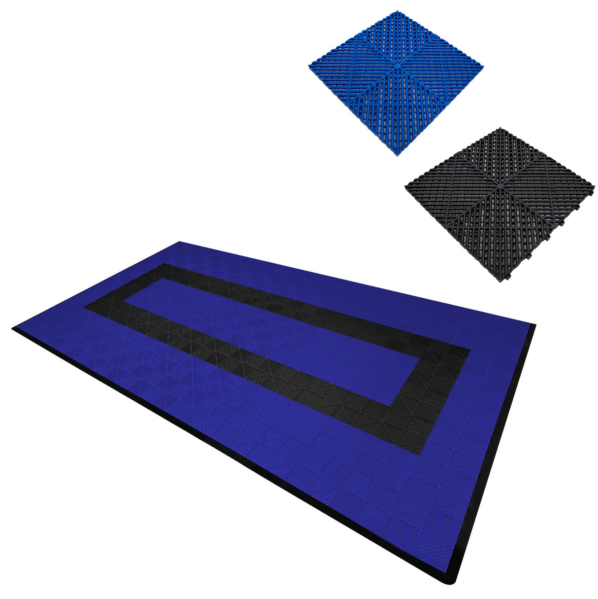Geventileerde Kliktegels 3,2m x 6m voor Garage en Werkplaatsen, Antislip - 90 Blauw en 30 Zwart
