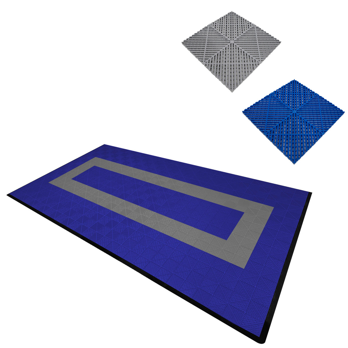 Geventileerde Kliktegels 3,2m x 6m voor Garage en Werkplaatsen, Antislip - 90 Blauw en 30 Grijs