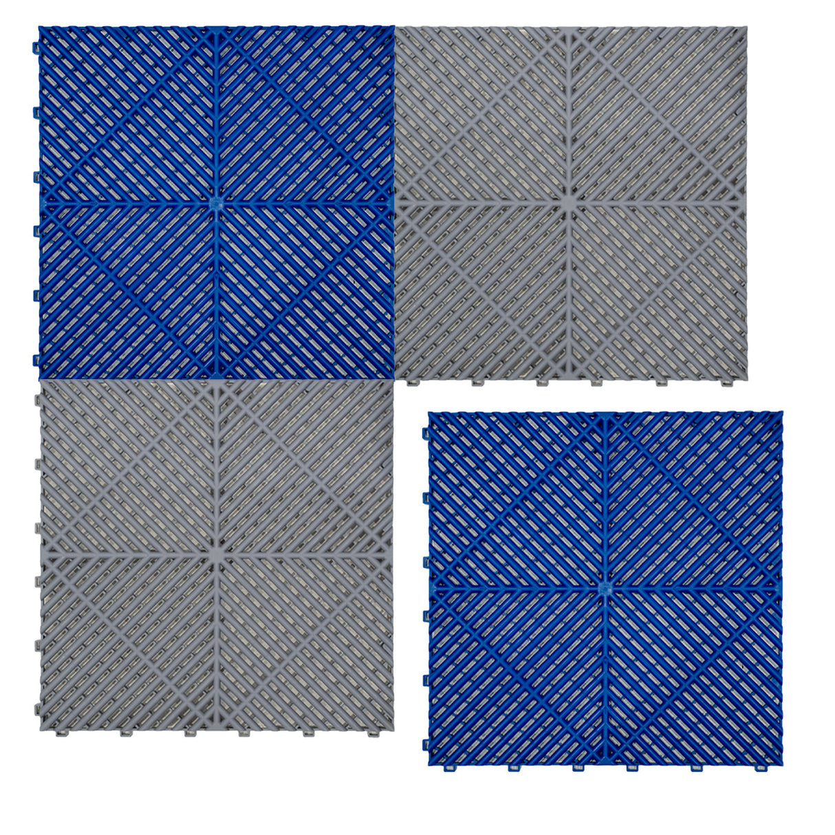 Geventileerde Kliktegels 6m x 6m voor Garage en Werkplaatsen, Antislip - 120 Grijs en 120 Blauw