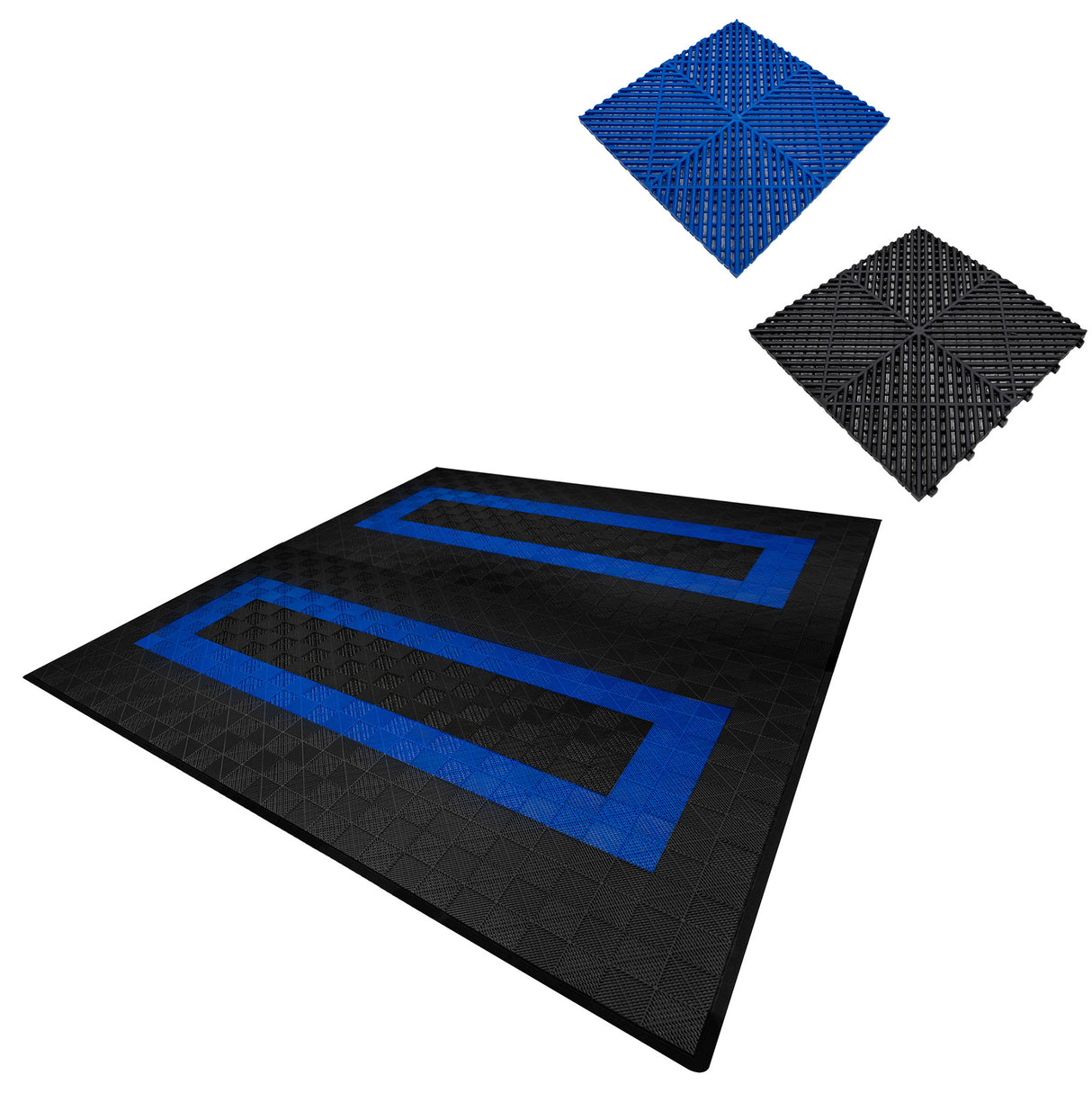 Geventileerde Kliktegels 6m x 6m voor Garage en Werkplaatsen, Antislip - 165 Zwart en 60 Blauw