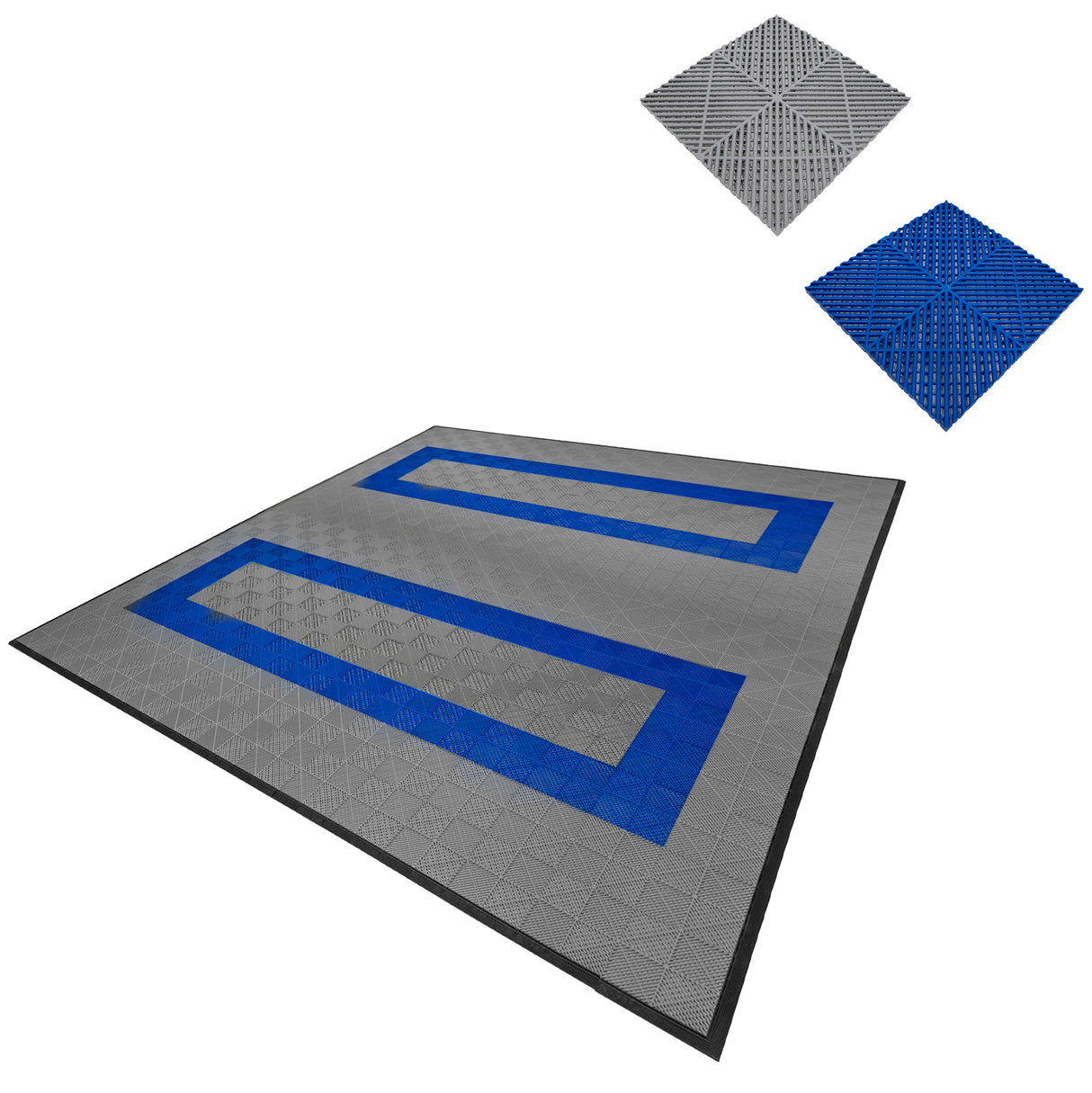 Geventileerde Kliktegels 6m x 6m voor Garage en Werkplaatsen, Antislip - 165 Grijs en 60 Blauw