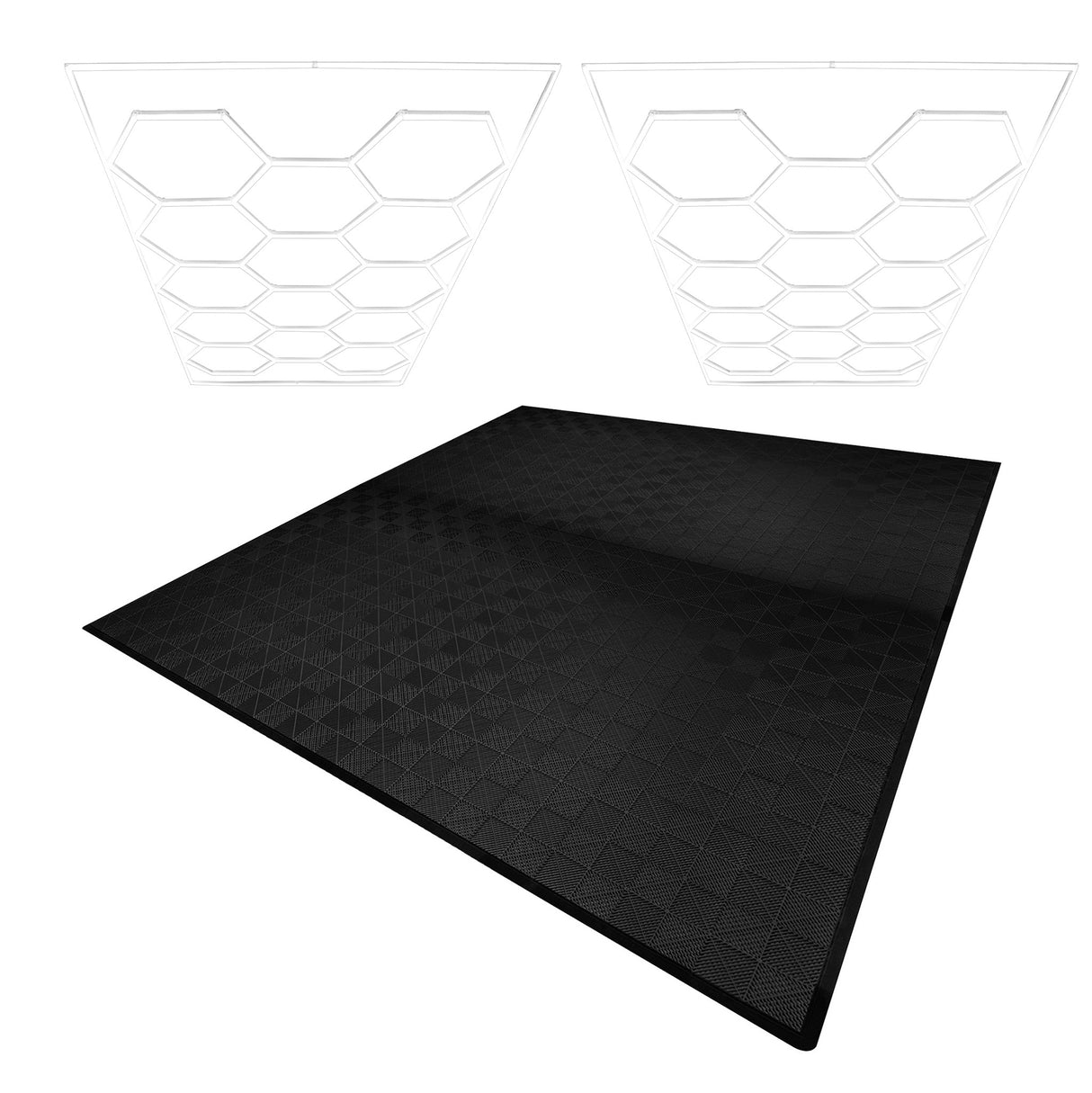 Hexagon LED-verlichting x 2 & Geventileerde Garagevloertegels x 225 met Randen - Zwart