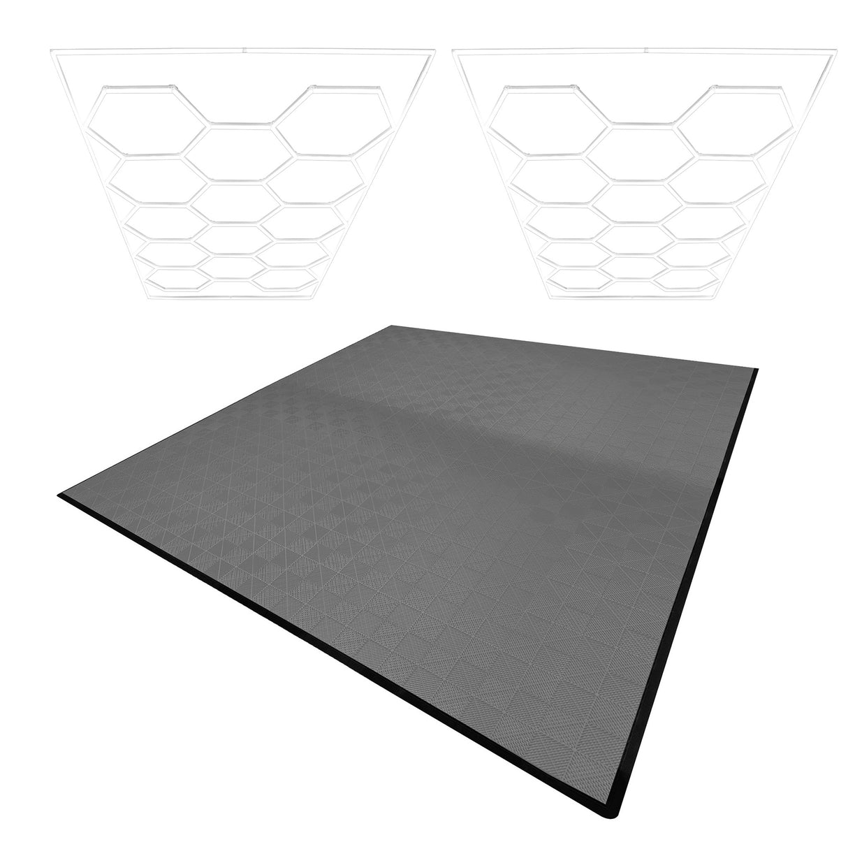 Hexagon LED-verlichting x 2 & Geventileerde Garagevloertegels x 225 met Randen - Grijs