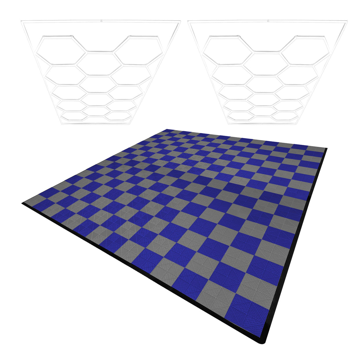 Hexagon LED-verlichting x 2 & Geventileerde Garagevloertegels x 120 Zwart & 120 Blauw met Randen
