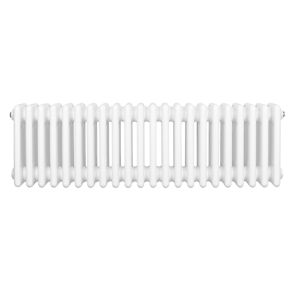 Traditionele witte 4-kolom radiator van 300 x 1010 mm met een gladde, glanzende afwerking en een klassiek ontwerp