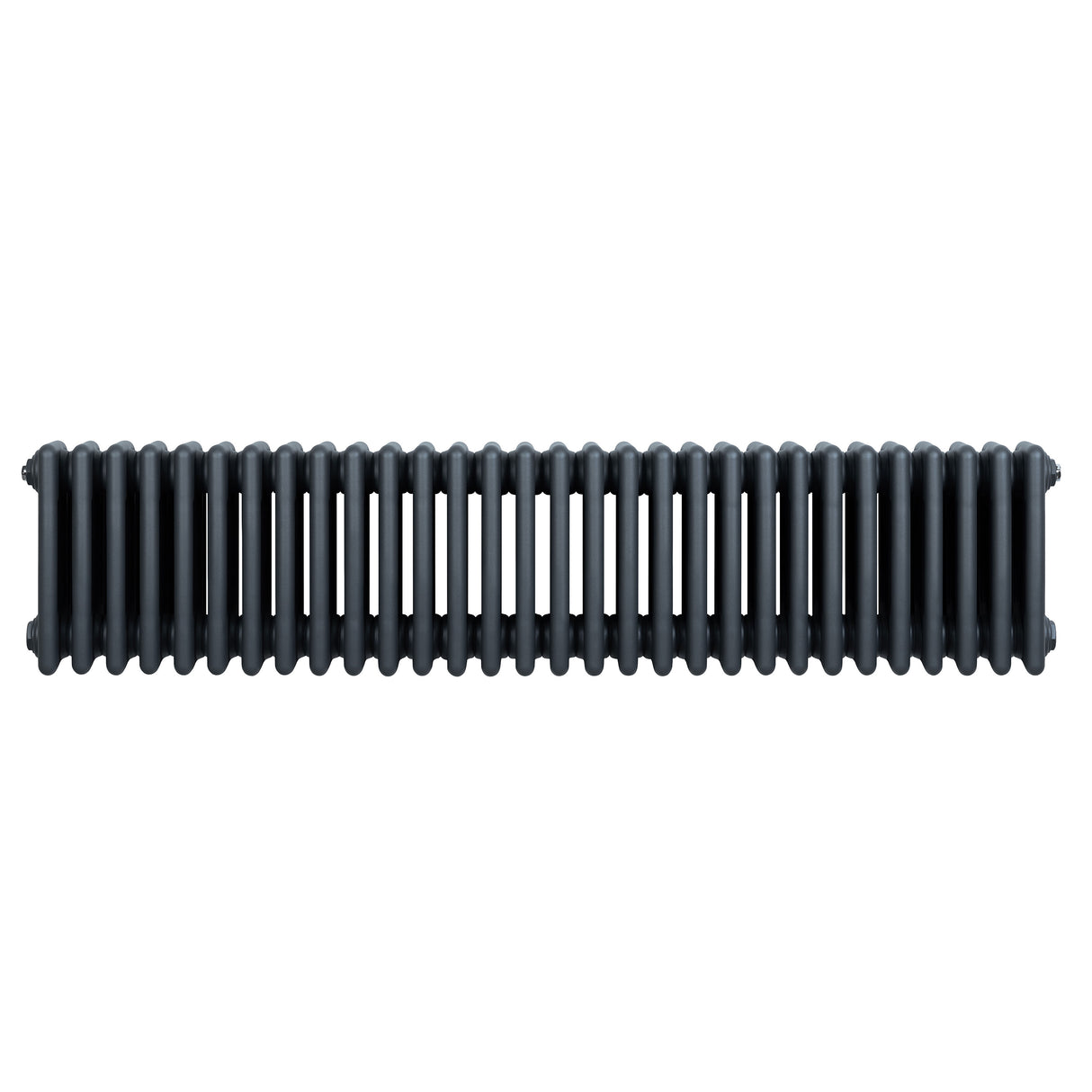Traditionele 4-kolom radiator in antraciet grijs, met een strakke, verticale structuur en een gladde, matte afwerking van 300 x 1370 mm