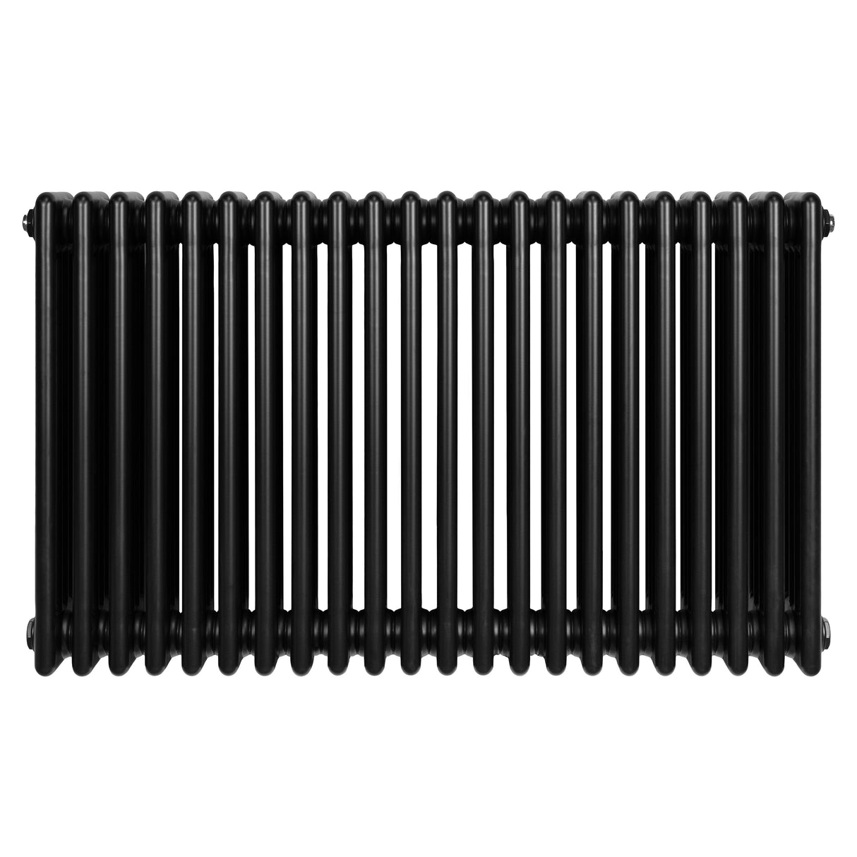 Traditionele zwarte 4-kolom radiator van 600 x 1010 mm met een glanzende afwerking en verticale, cilindrische buizen