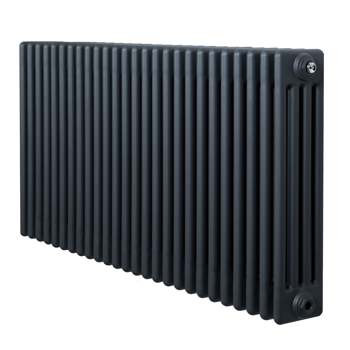 Traditionele 4-kolom radiator in antraciet grijs, met een strakke, verticale structuur en een matte afwerking van 600 x 1190mm