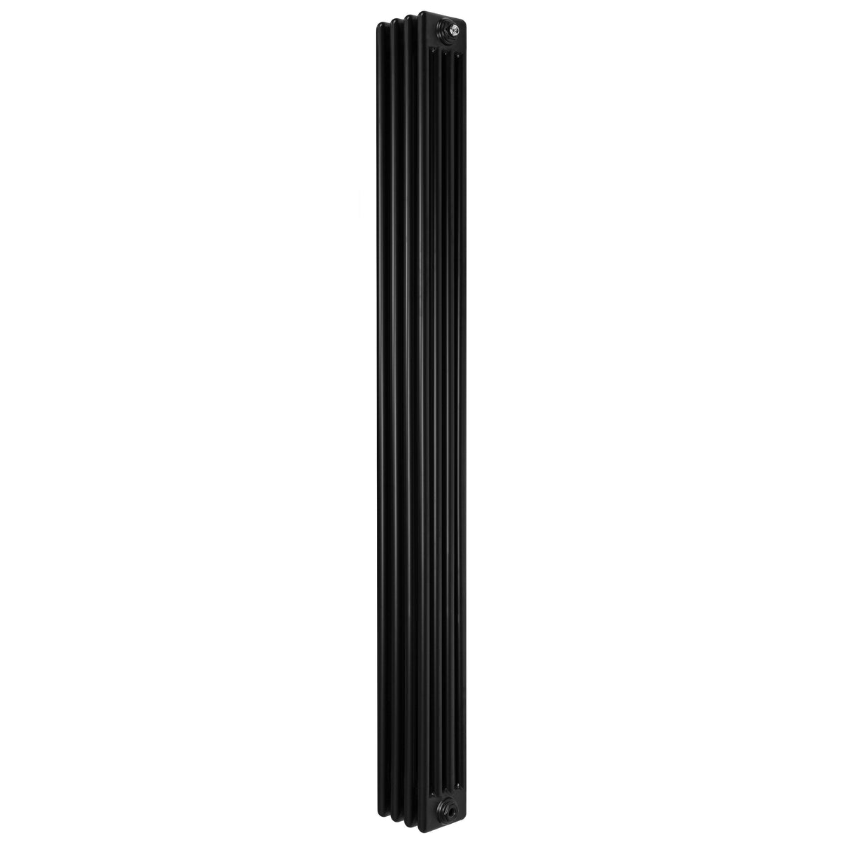 Traditionele zwarte 4-kolom radiator van 1800 x 200mm met een strakke, verticale vorm en een gladde, matte afwerking