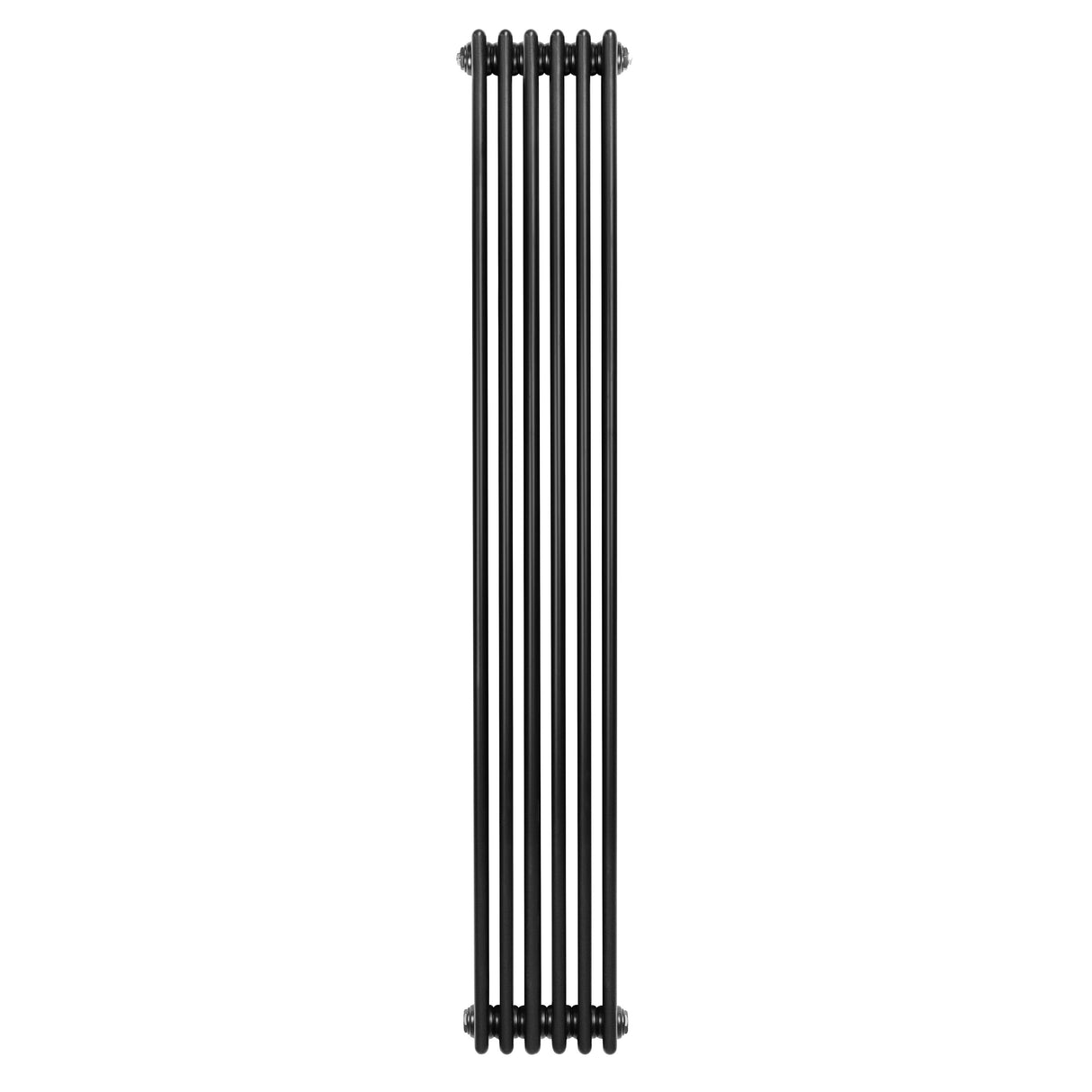 Traditionele zwarte 4-kolom radiator van 1800 x 290 mm met een strakke, verticale vorm en een gladde, matte afwerking