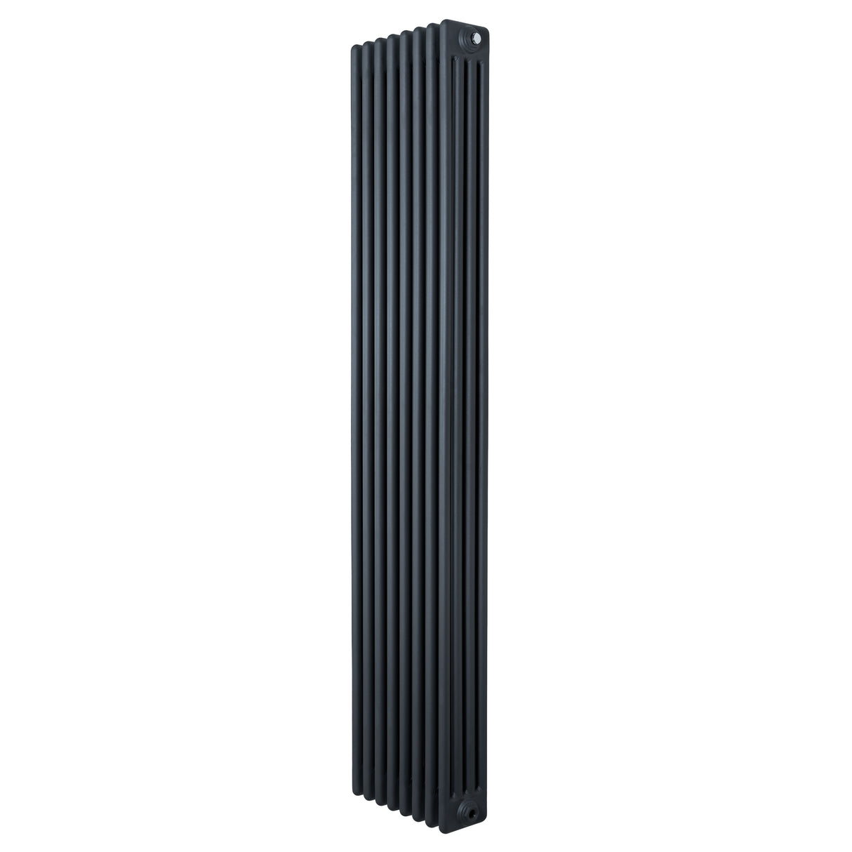 Traditionele antraciet grijze 4-kolom radiator van 1800 x 380 mm met een strakke, verticale vorm en een matte afwerking