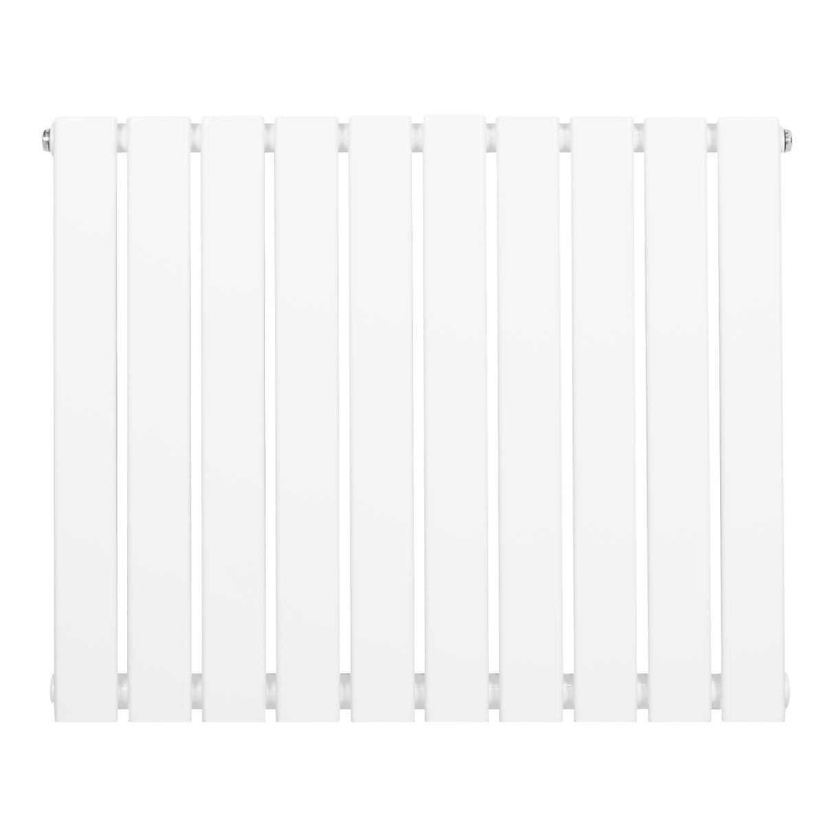 Witte design radiator met vlakke panelen en één kolom, afmetingen 600 x 700 mm, strak en modern uiterlijk met gladde afwerking