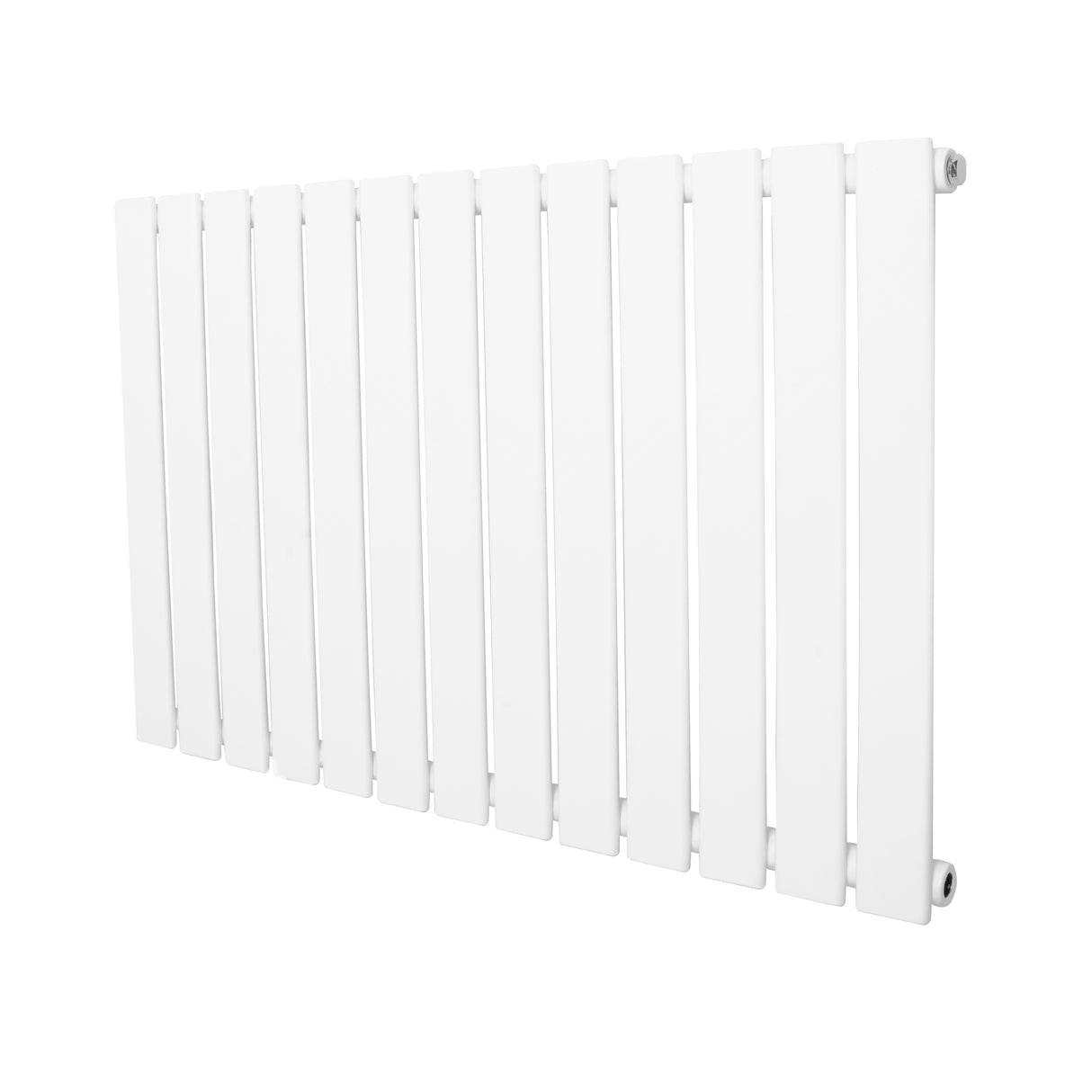 Witte design radiator met vlakke panelen en één kolom, afmetingen 600 x 910mm, strak en modern uiterlijk voor elke ruimte